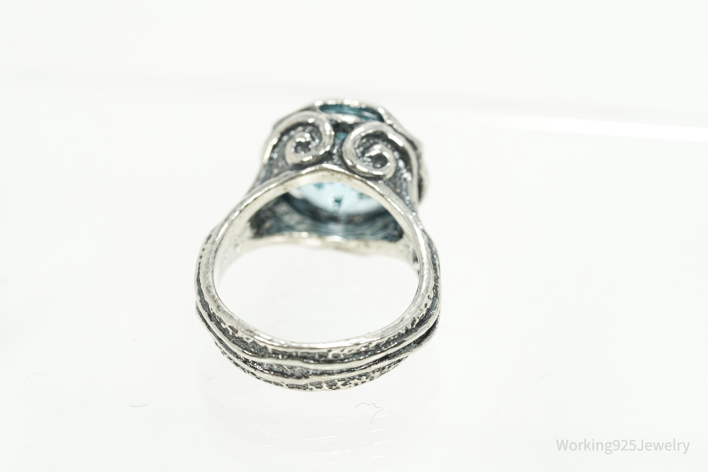 Vintage Israel Designer Paz PZ Blue Topaz Sterling Silver Ring - Size 6
