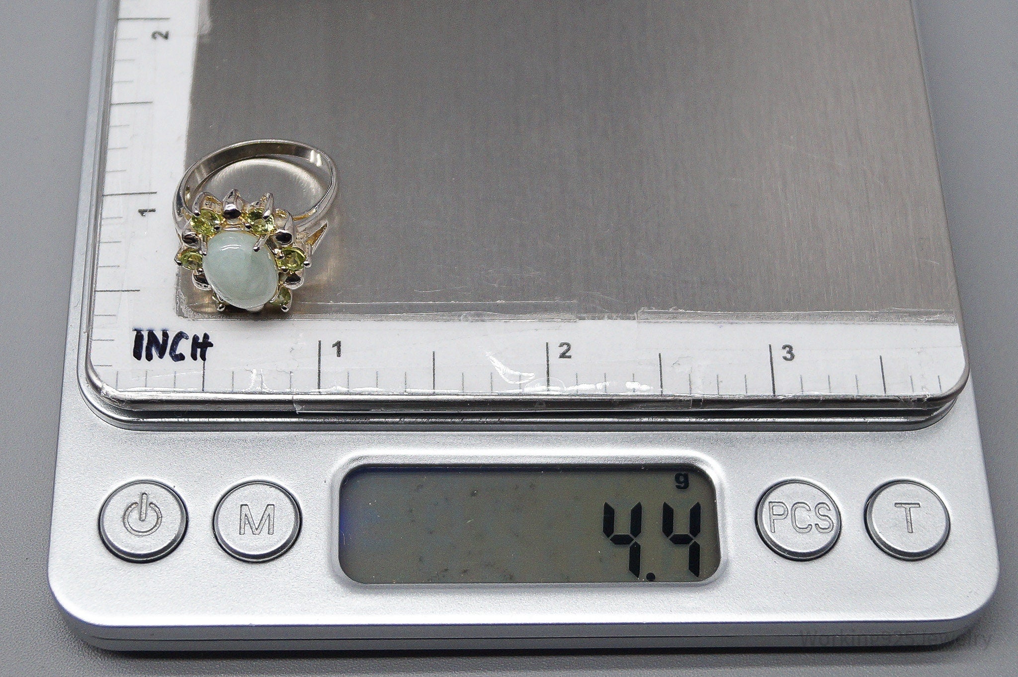 Vintage Green Jade & Peridot Sterling Silver Ring - Size 6