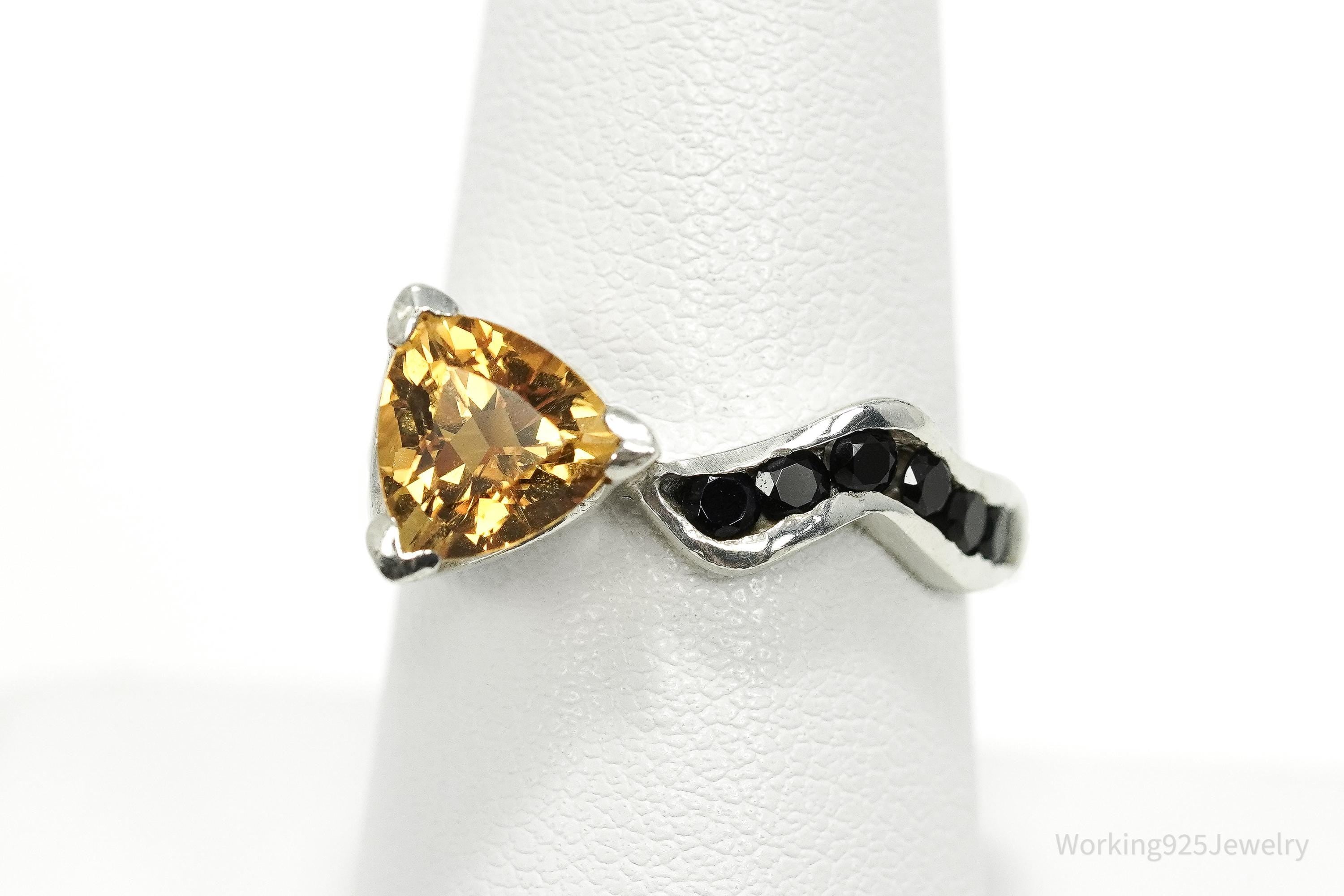 Rare Designer Donald Pekarek Citrine & Black Spinel Sterling Silver Ring - Size 8