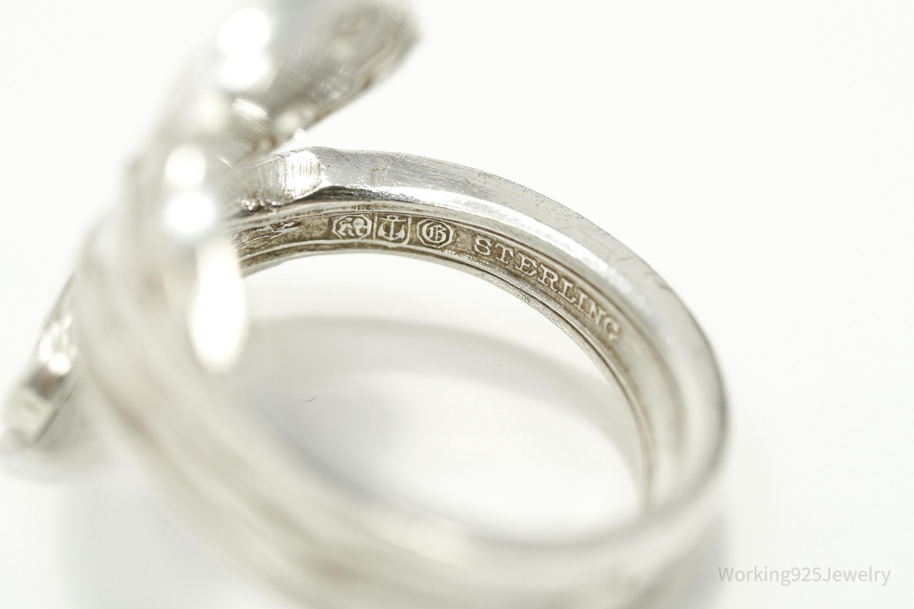 Antique GORHAM Flower Sterling Silver Wrap Spoon Ring - Size 7.25