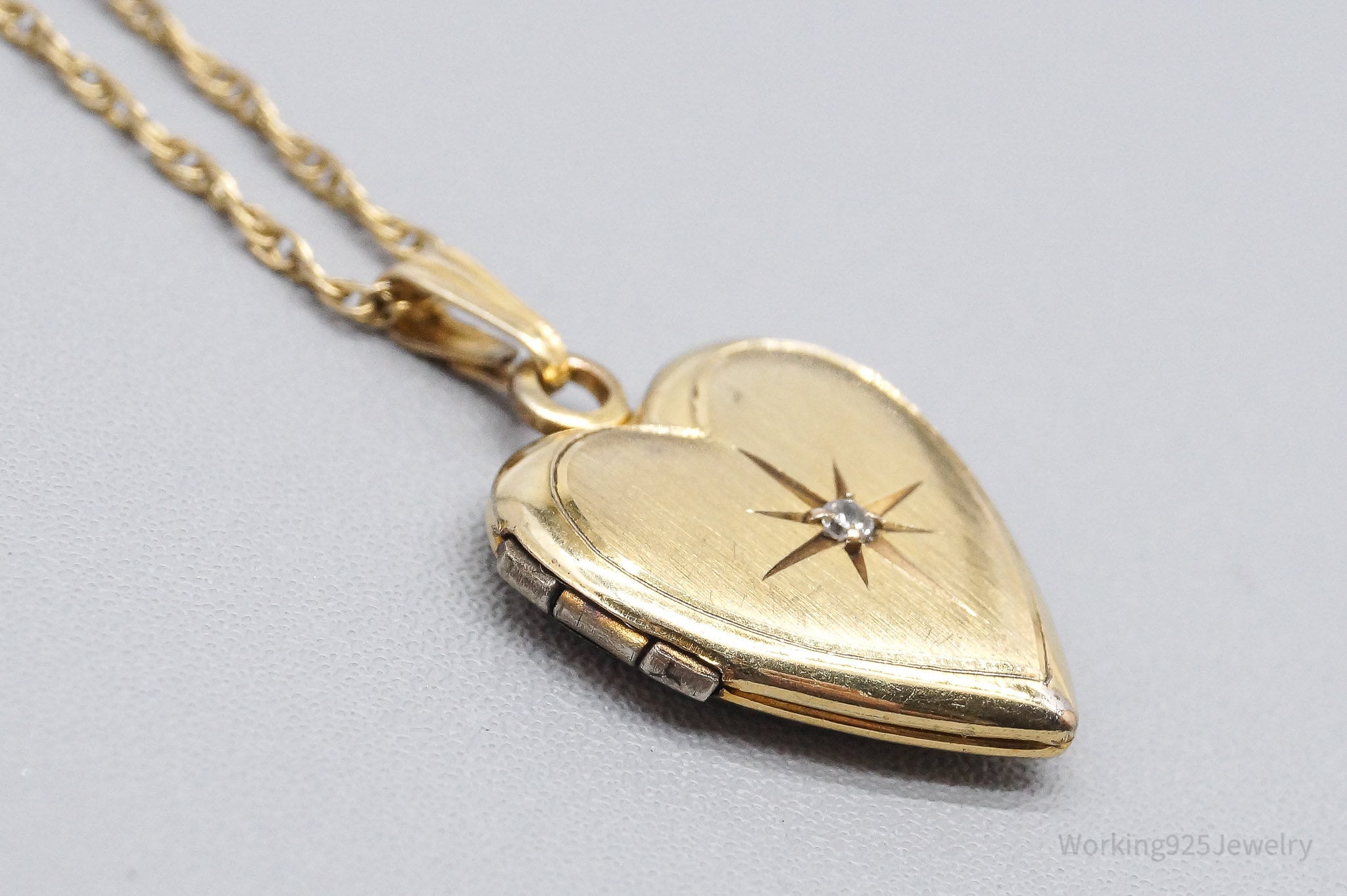 Vintage Diamond 14K Gold Filled Heart Locket Necklace 18"