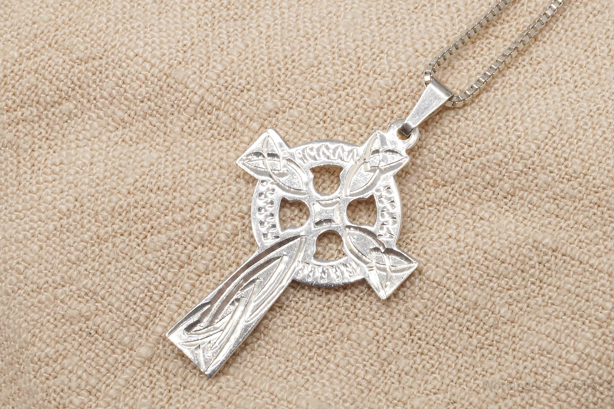 Vintage Irish Celtic Cross Sterling Silver Necklace 16"