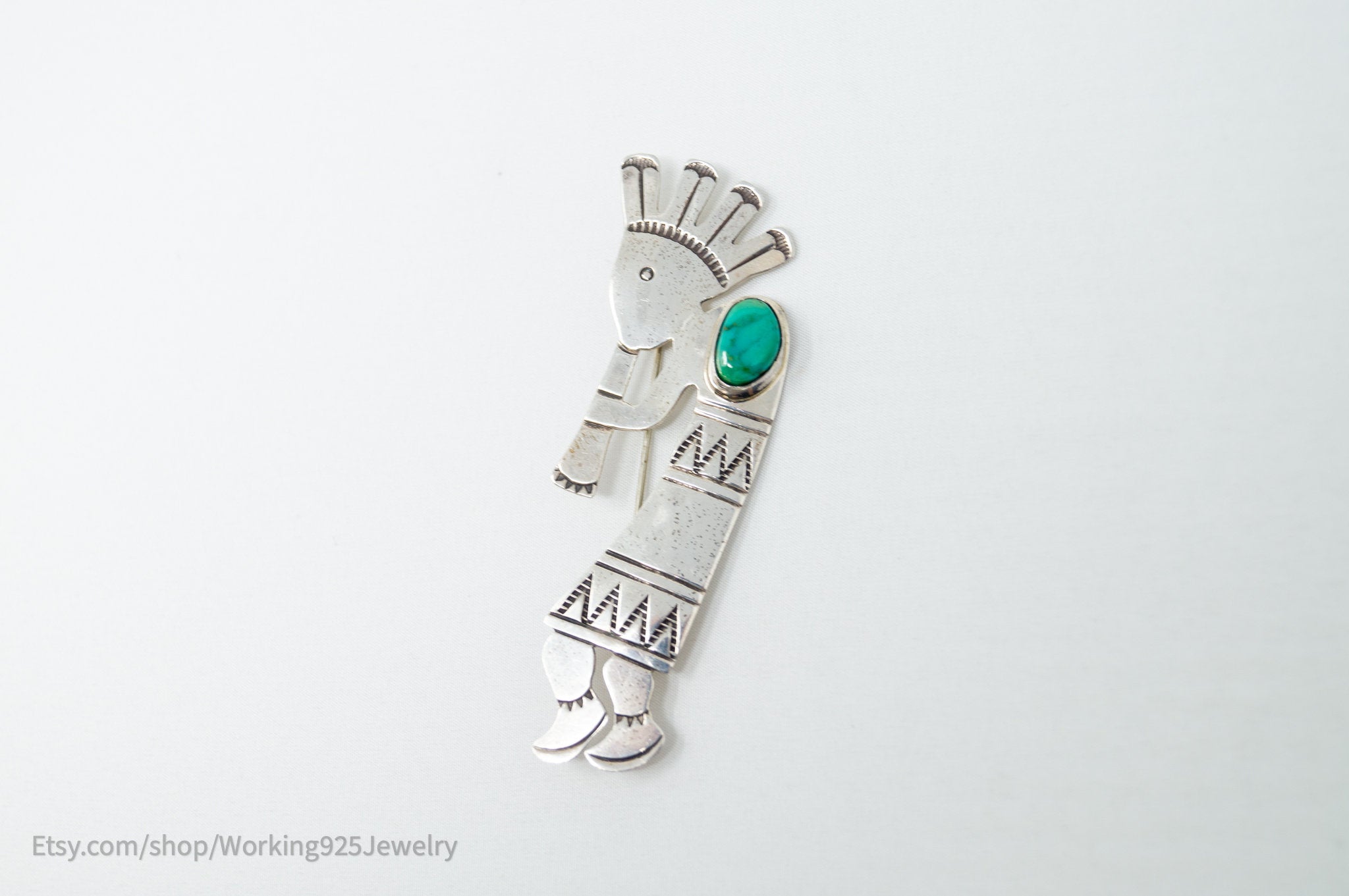 Vintage Native American Sara Platero Turquoise Sterling Silver Brooch Pin