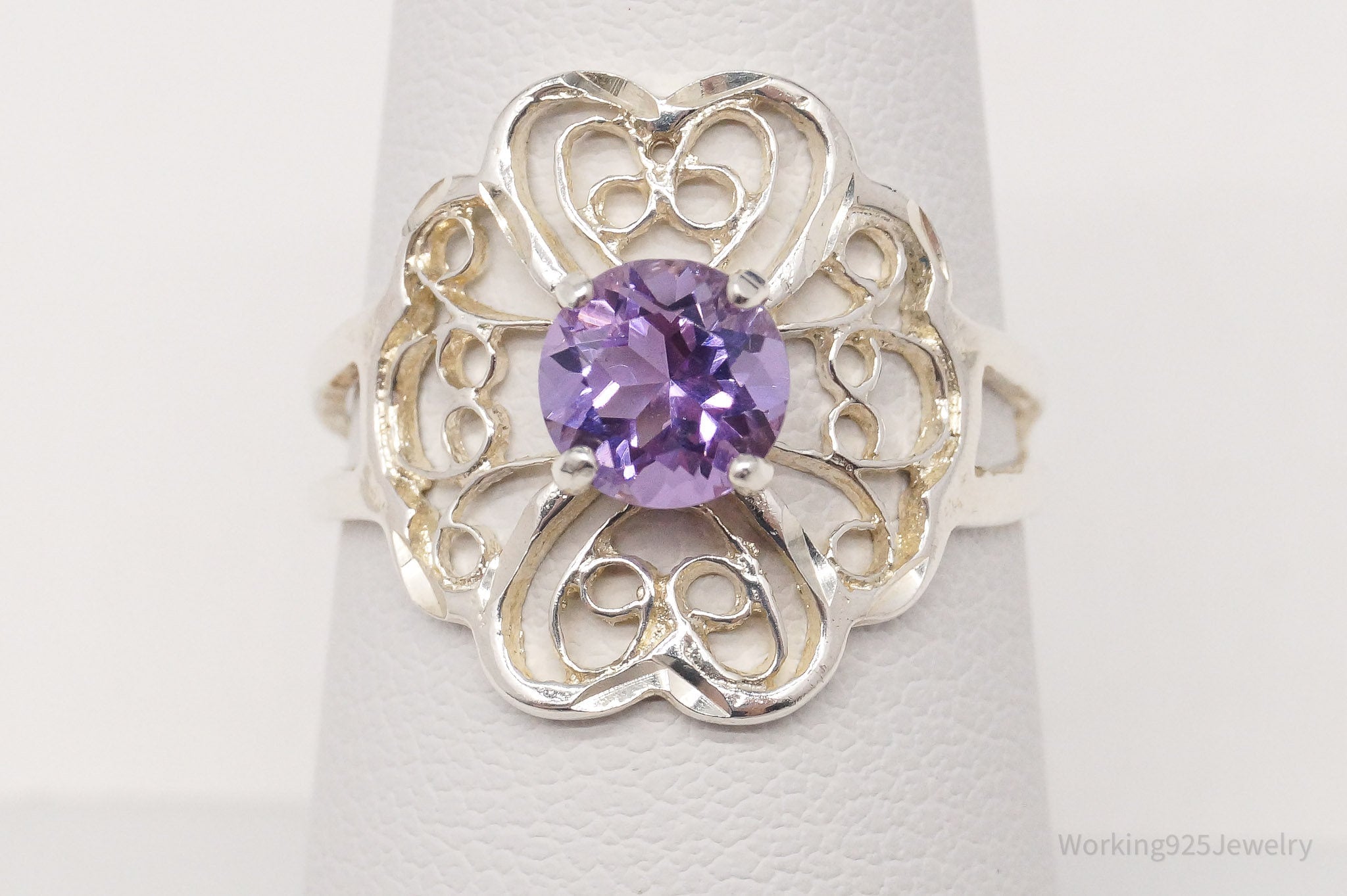 Vintage Amethyst Sterling Silver Ring - Size 7.25