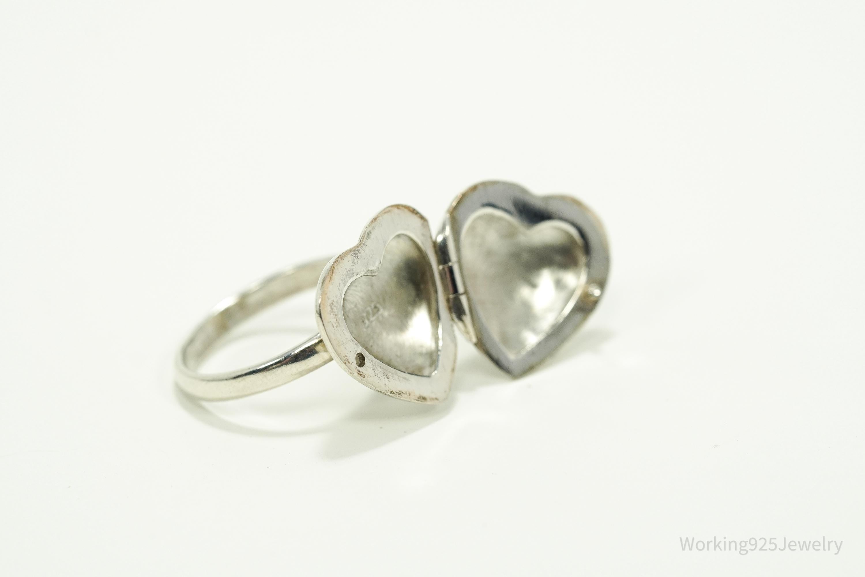 Vintage Heart Locket Sterling Silver Ring - Size 5.5