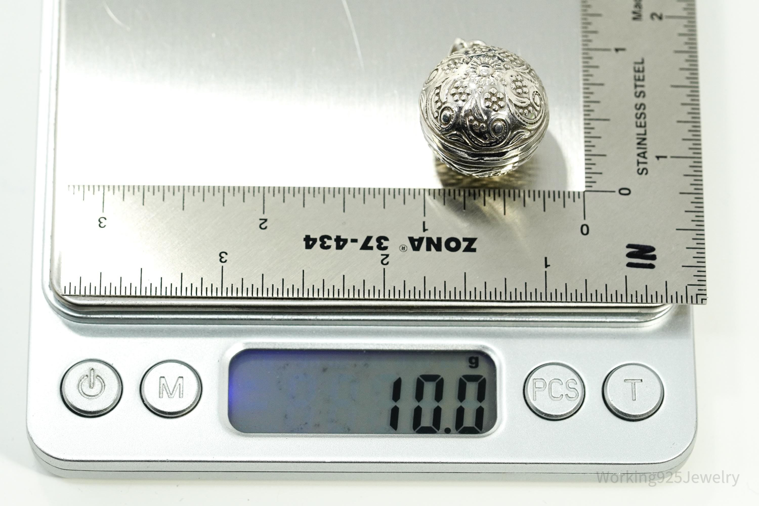 Vintage Ornate Sterling Silver Harmony Jingle Bell Ball Pendant