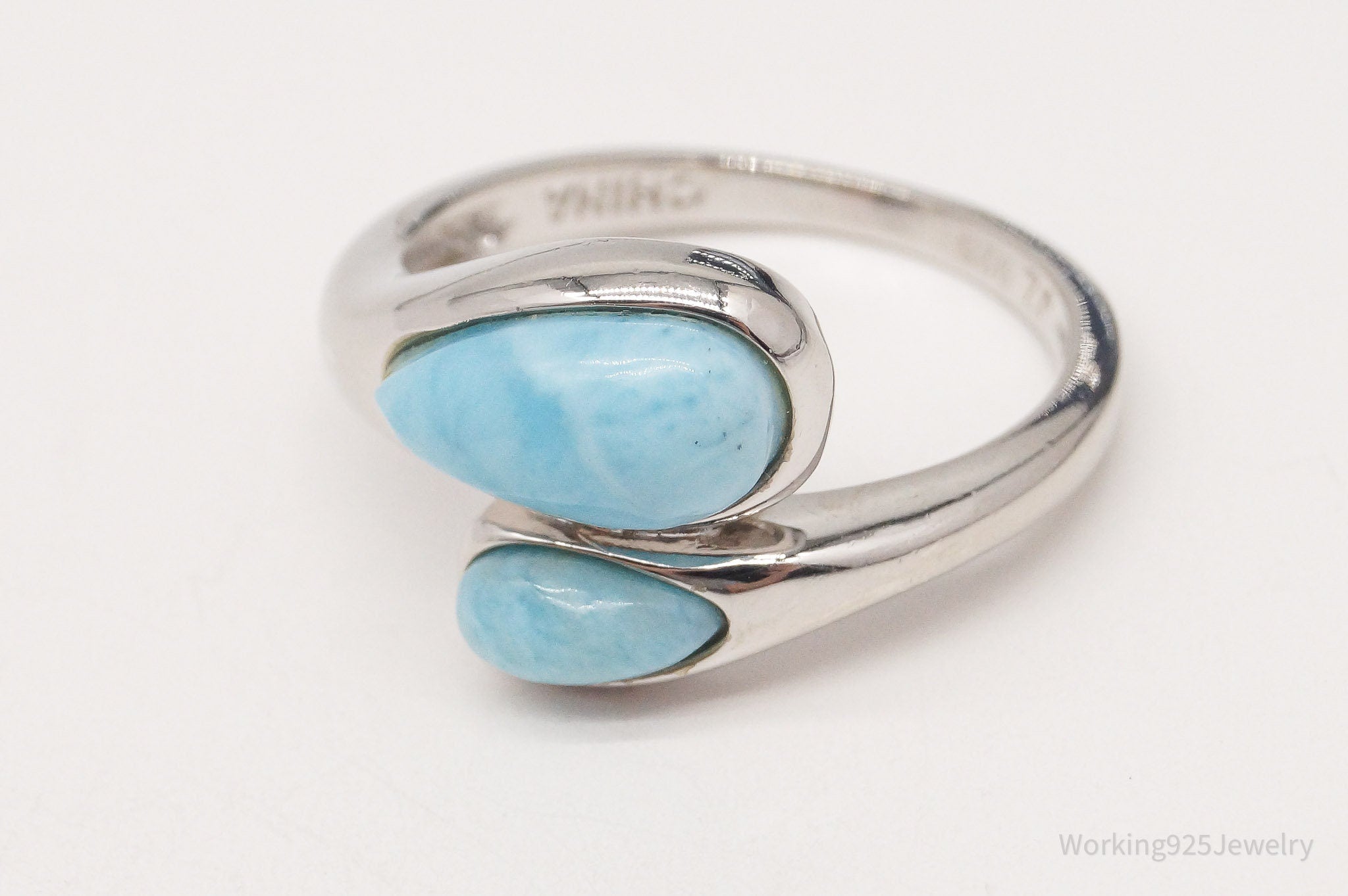 Vintage Designer JZ Blue Larimar Sterling Silver Ring - Size 8.75