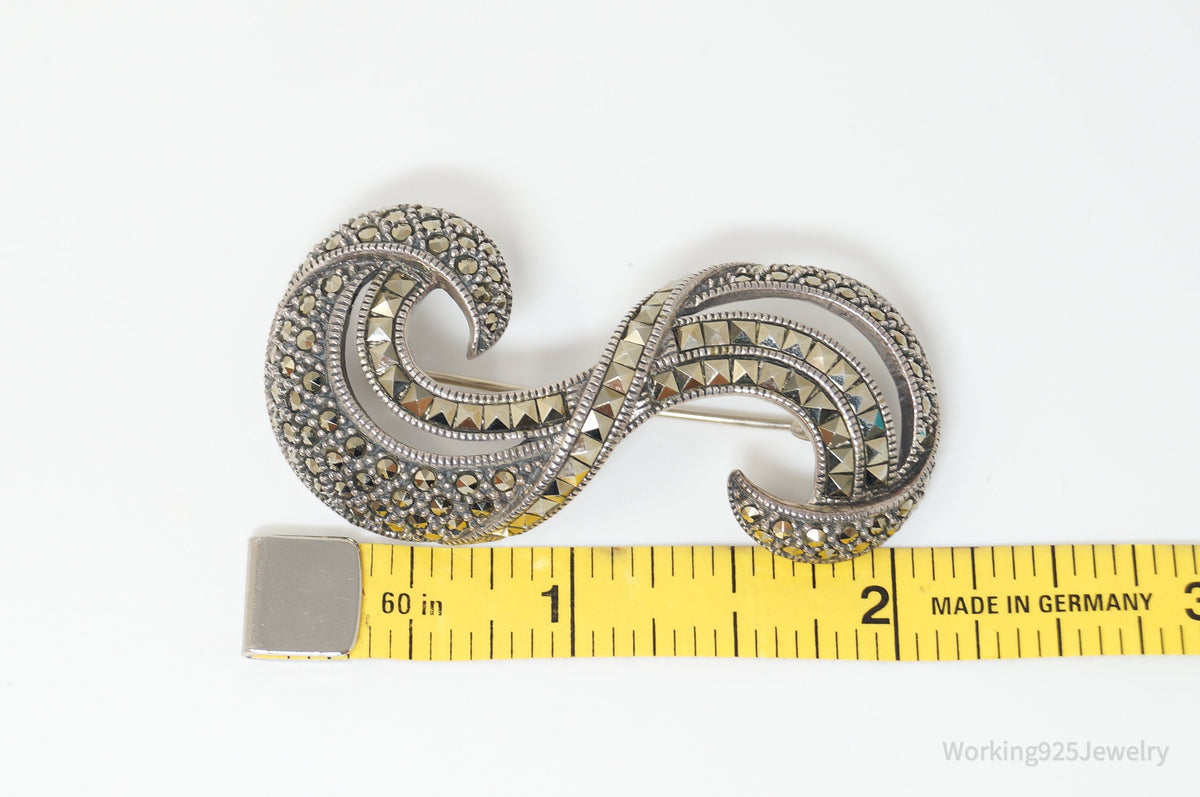 Rare Large Vintage Designer Judith Jack Marcasite 0228/1000 Sterling Silver Pin