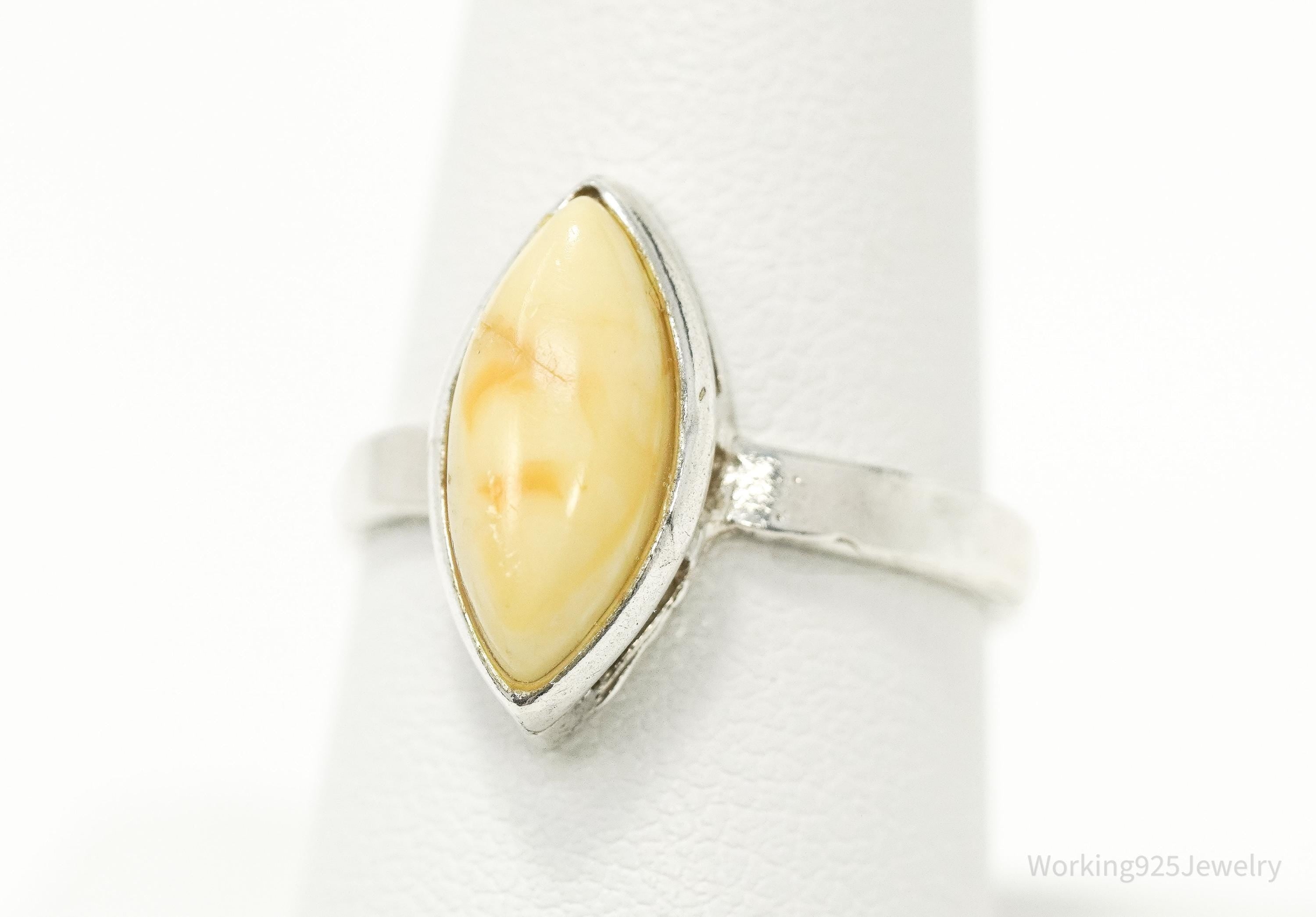 Vintage Yellow Amber Sterling Silver Ring - Size 8