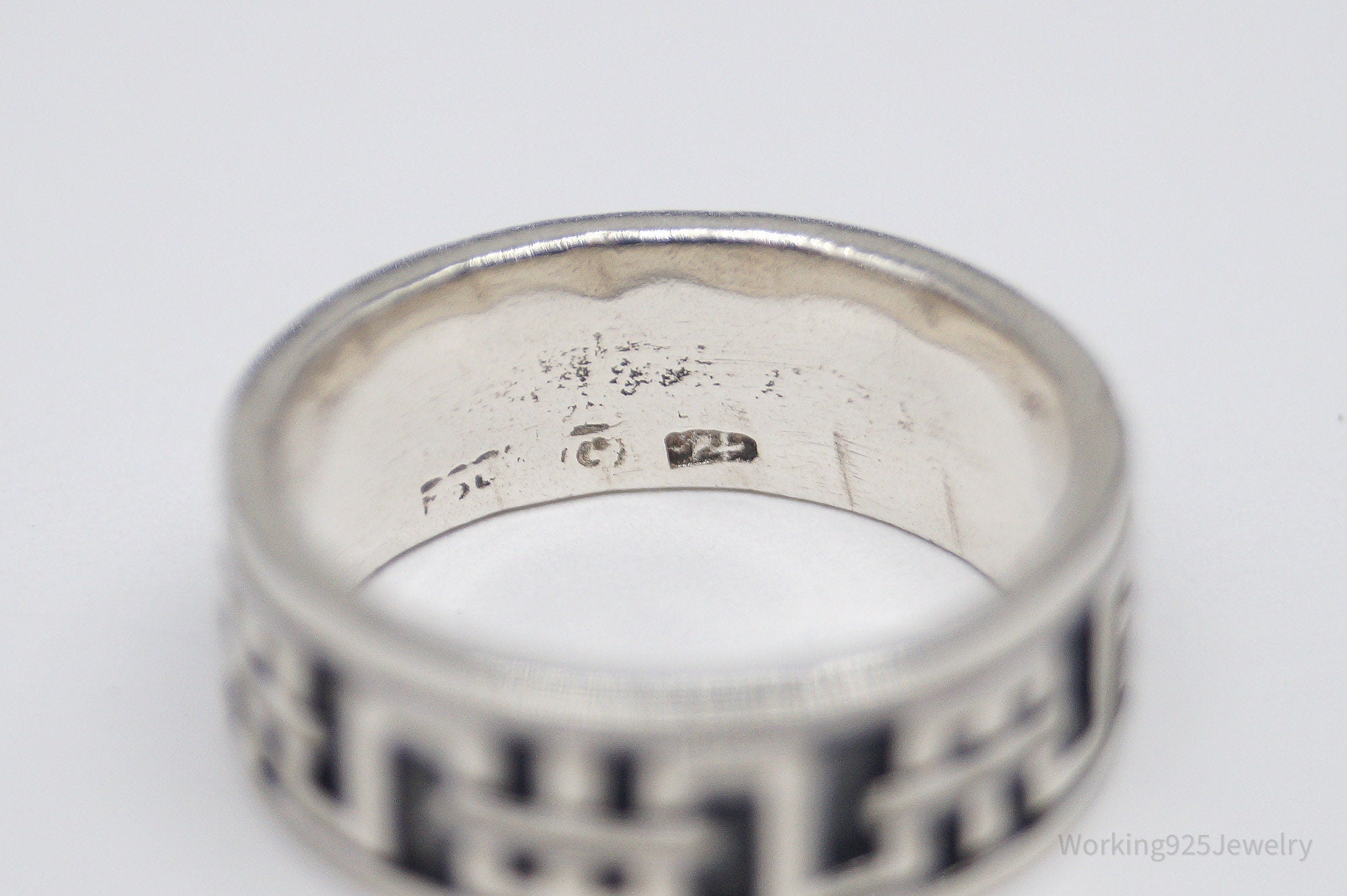 Vintage Aztec Motif Sterling Silver Band Ring - Size 5.5