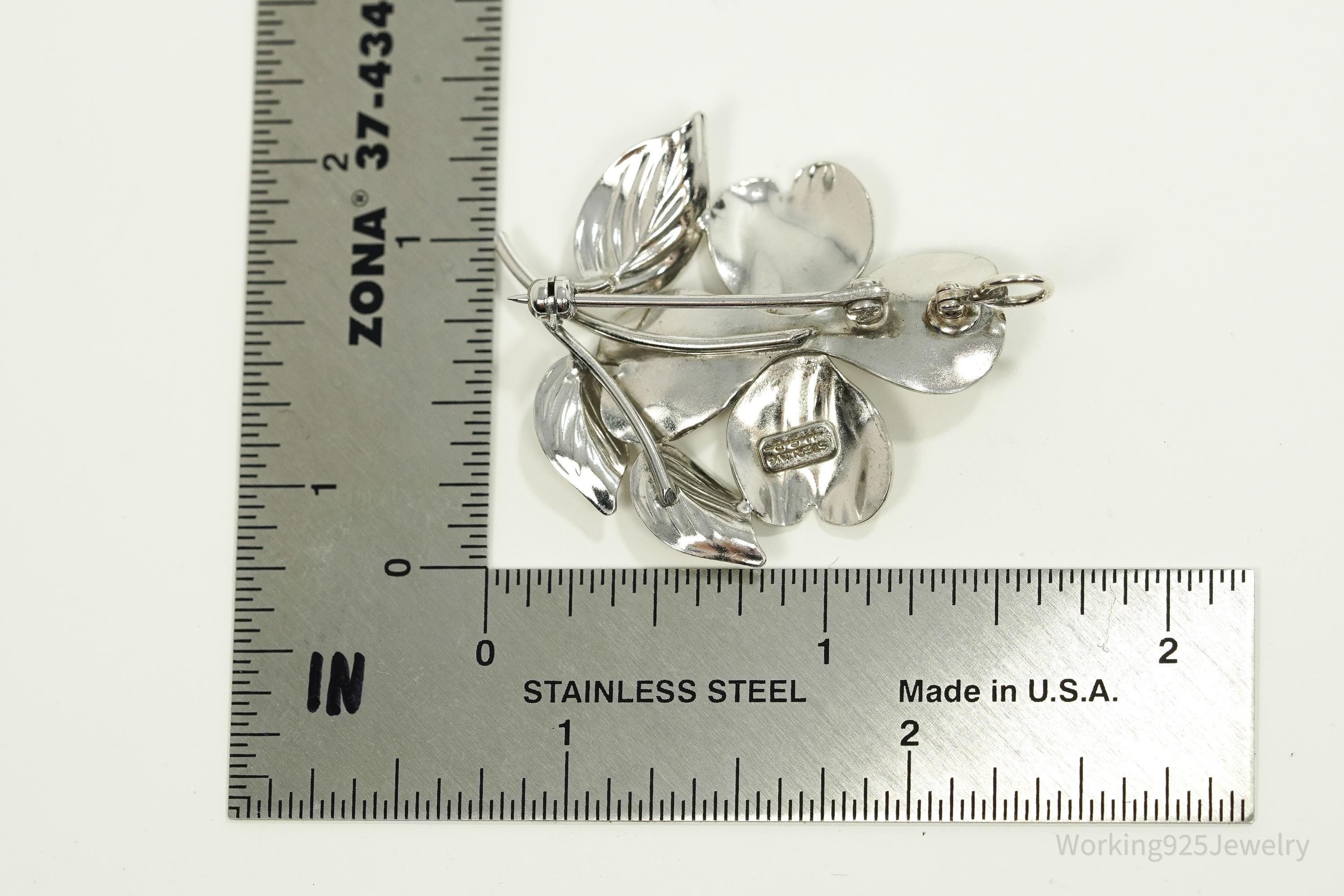 Vintage HSB Flower Sterling Silver Brooch Pin Pendant