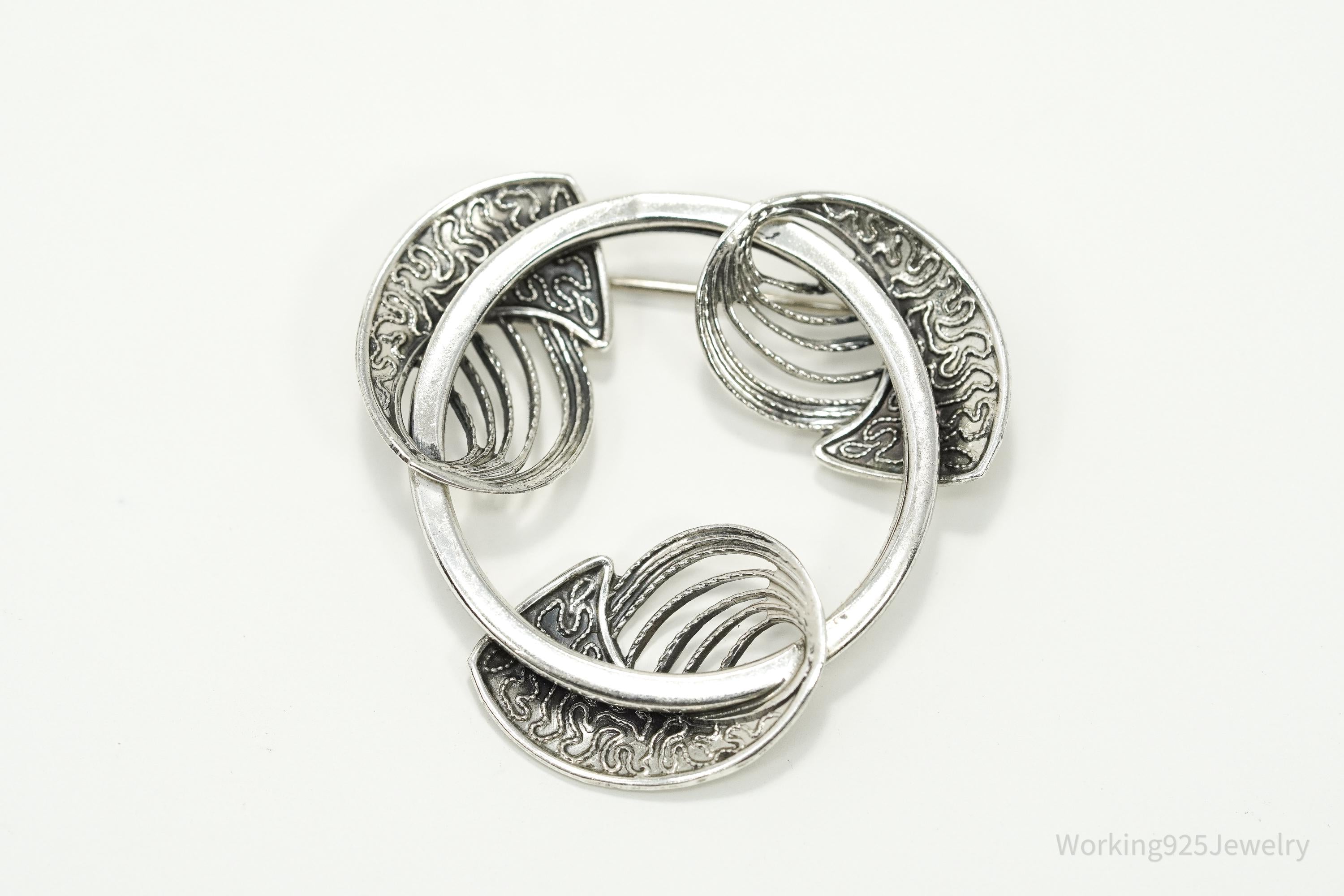 Large Vintage Designer BEAU Modernist Style Sterling Silver Brooch Pin