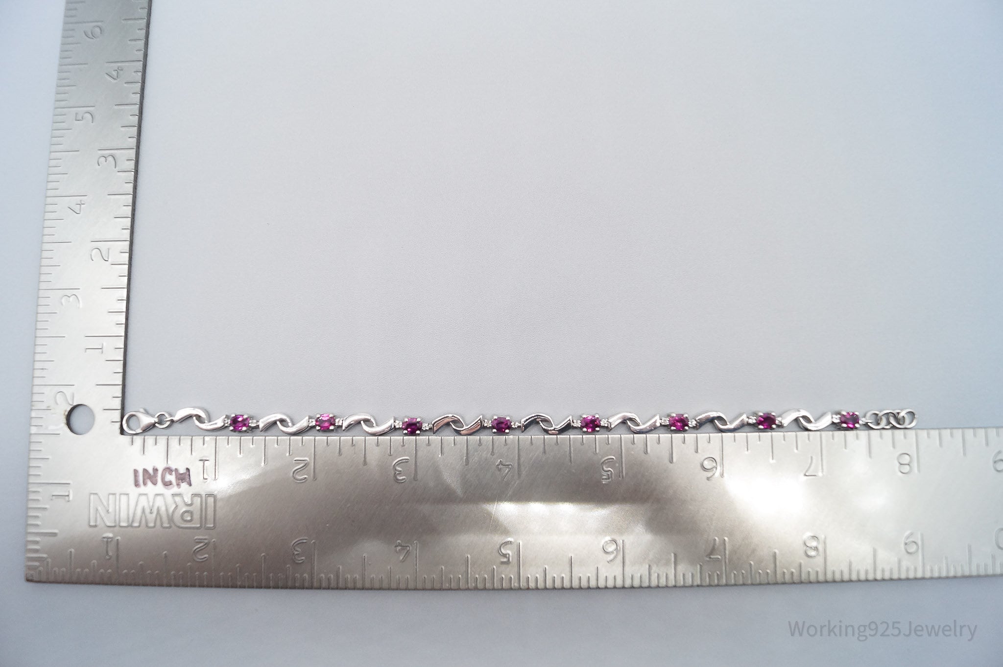 JTV TGGC Pink Tourmaline & White Topaz Sterling Silver Bracelet 8"