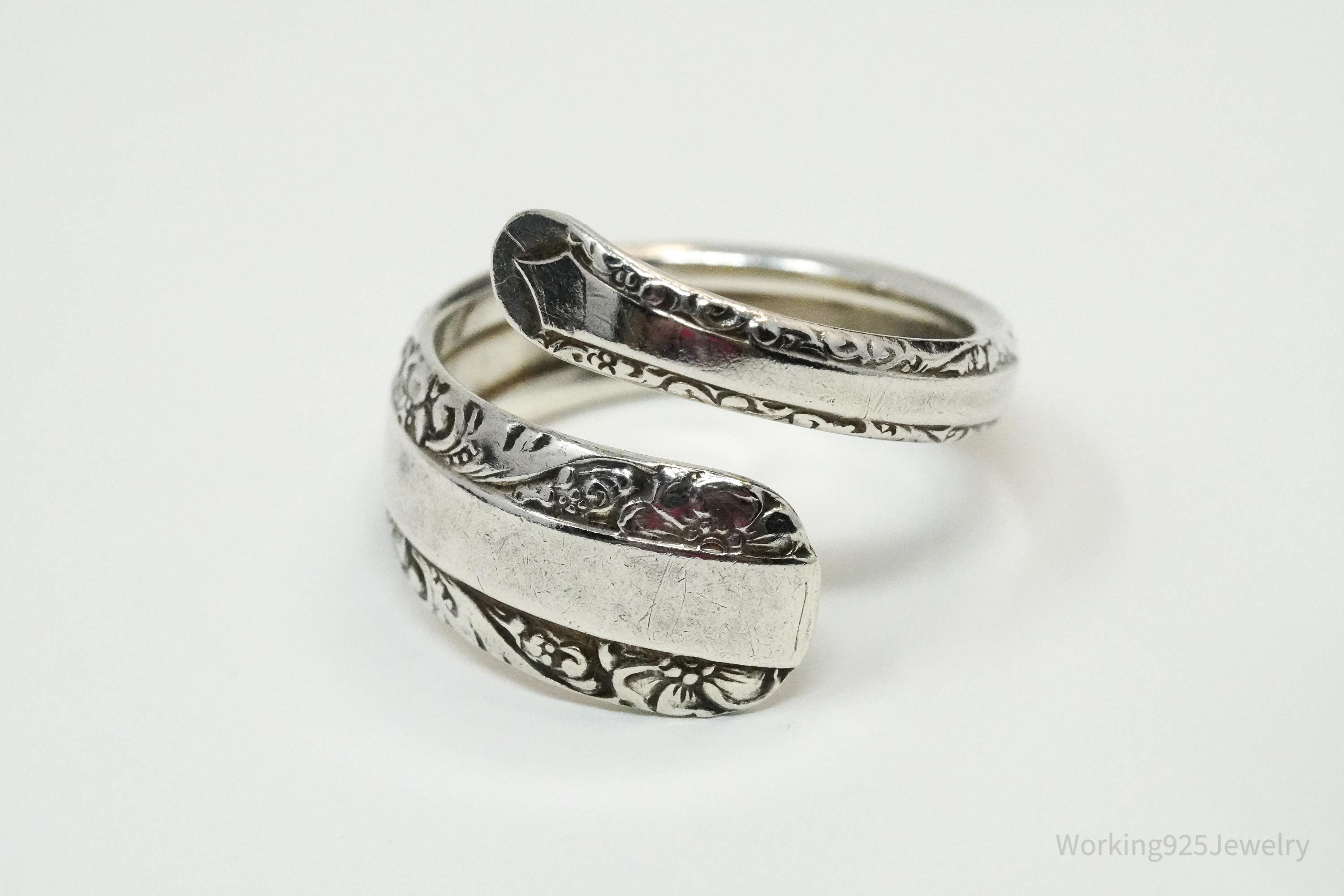 Antique TOWLE "Candlelight" Floral Sterling Silver Spoon Ring Size 8.5