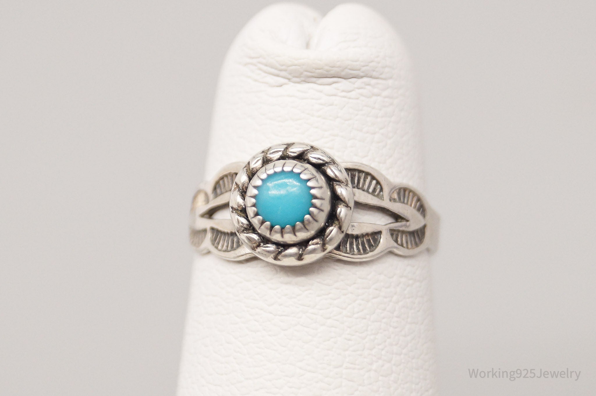 Vintage Native Bell Trading Post Turquoise Sterling Silver Ring - Size 2