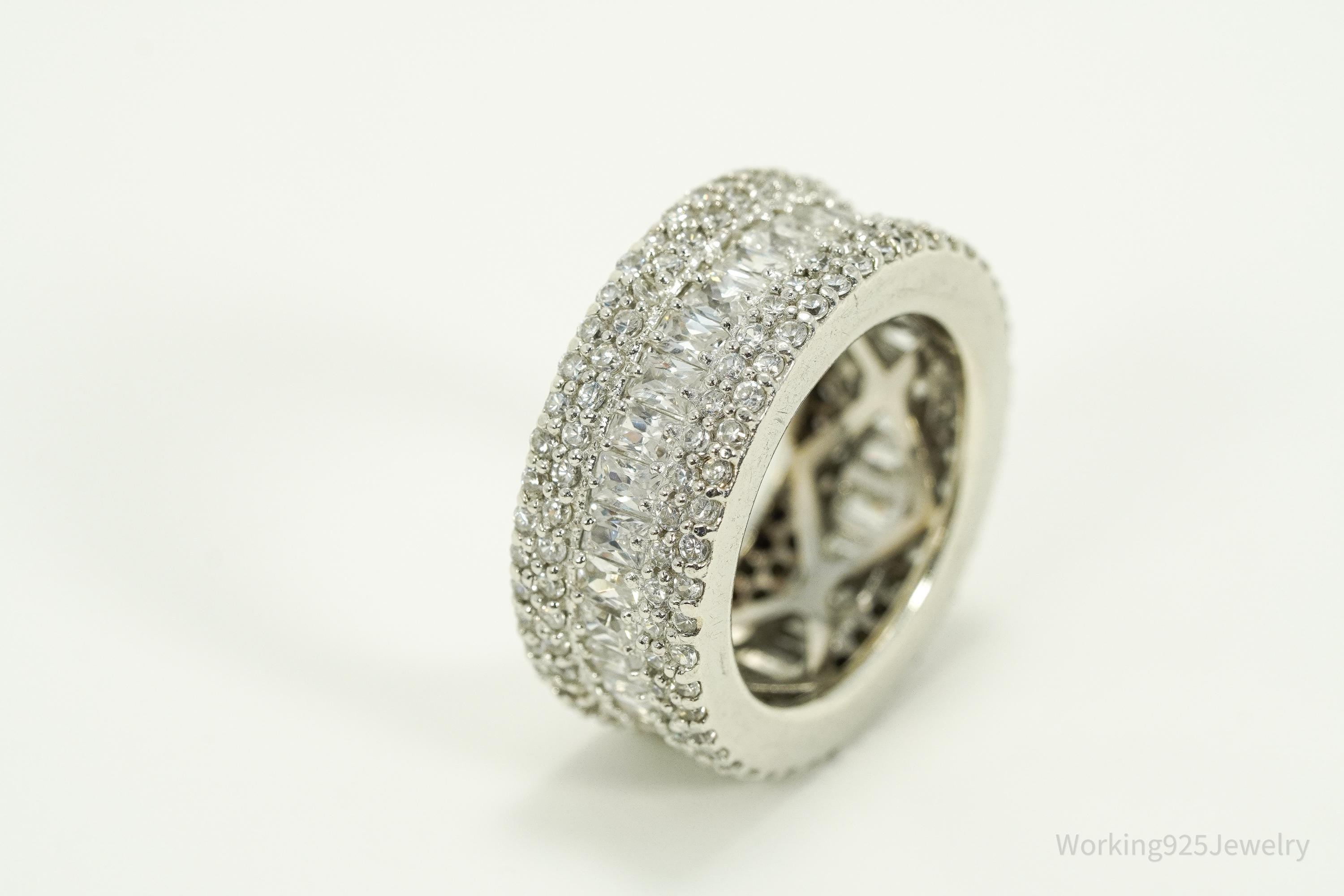 Vintage Cubic Zirconia Sterling Silver Band Ring - Size 7.25