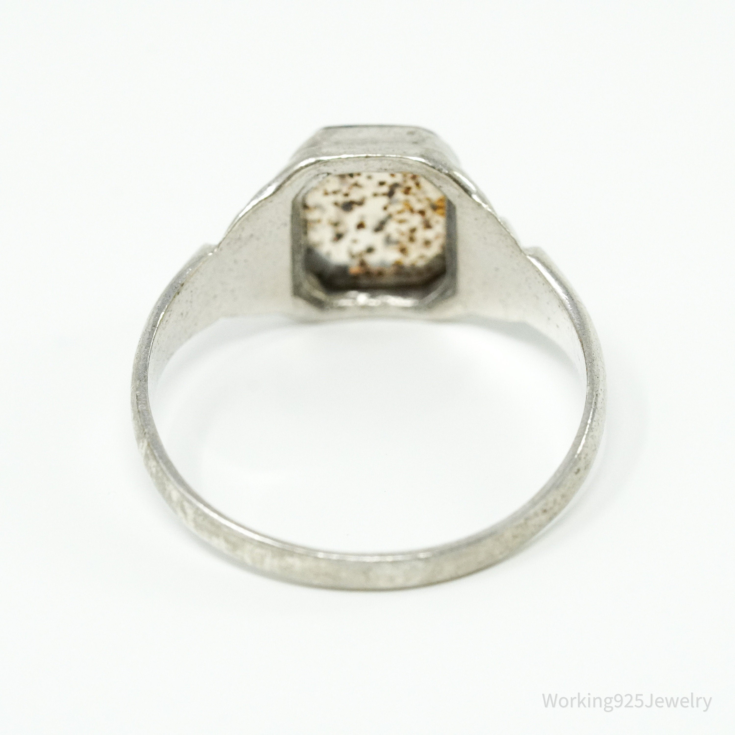 Antique Edwardian Ostby & Barton Moss Agate Sterling Silver Ring Size 7.5