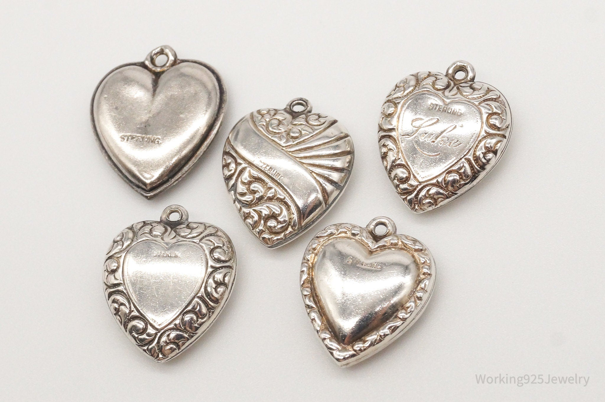 Vintage Puffy Hearts Sterling Silver Charms Lot