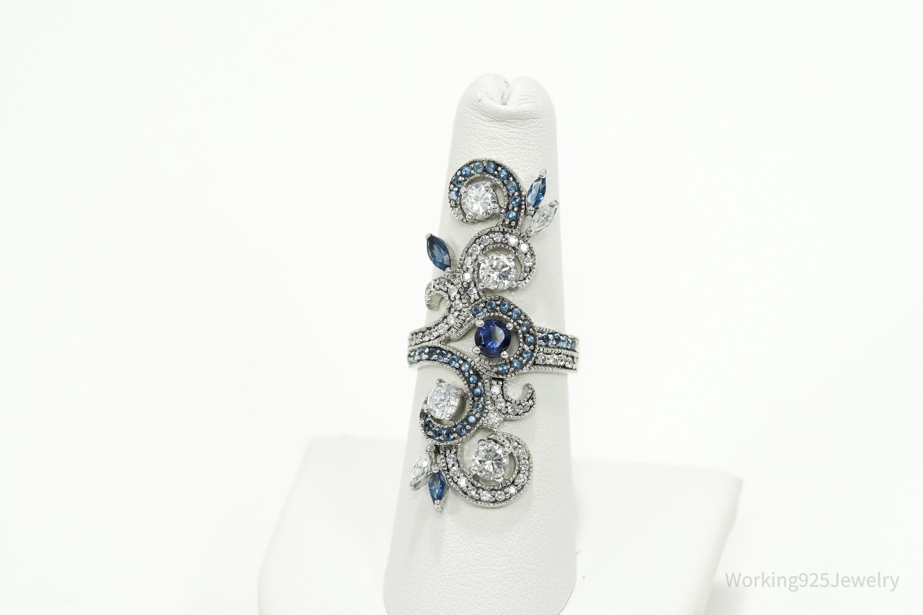 Vintage SETA Faux Blue Sapphire & Cubic Zirconia Sterling Silver Ring - Size 7