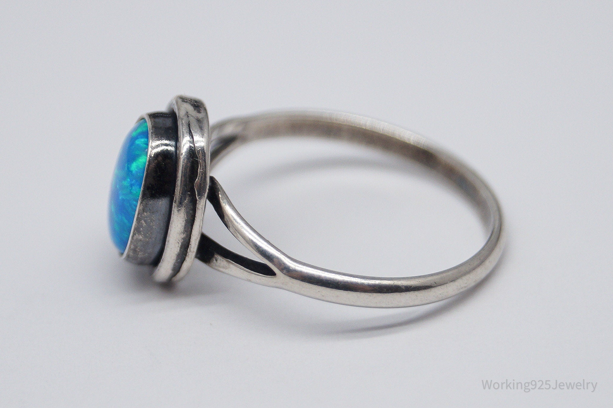 Vintage Blue Opal Sterling Silver Ring - Size 6.5