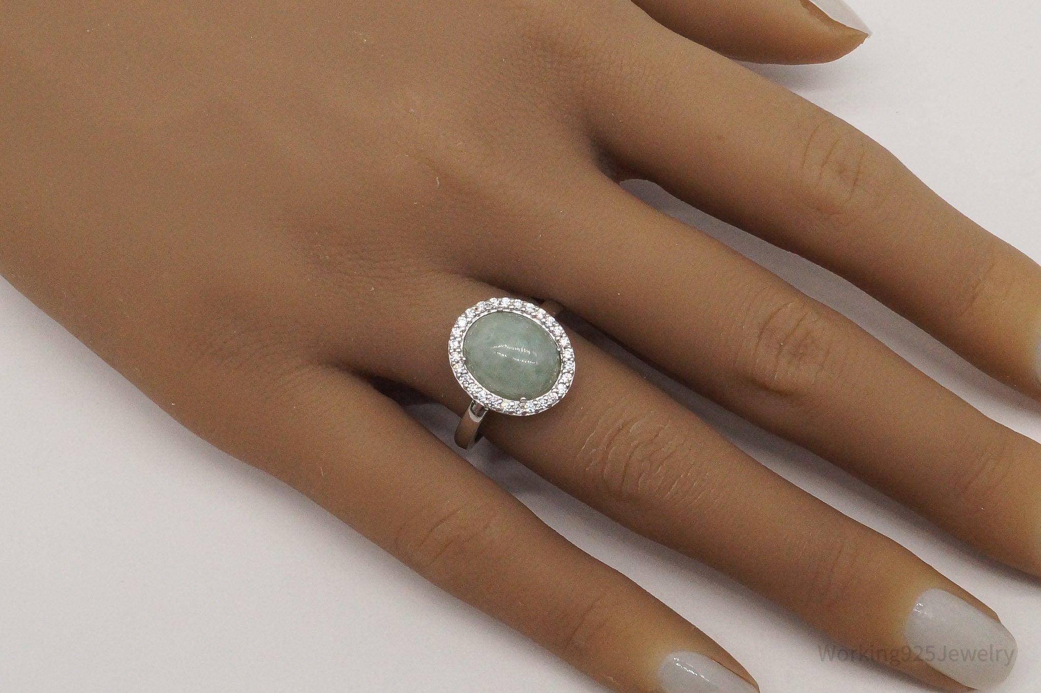 Vintage Designer PAJ Jade Cubic Zirconia Sterling Silver Ring - Size 8