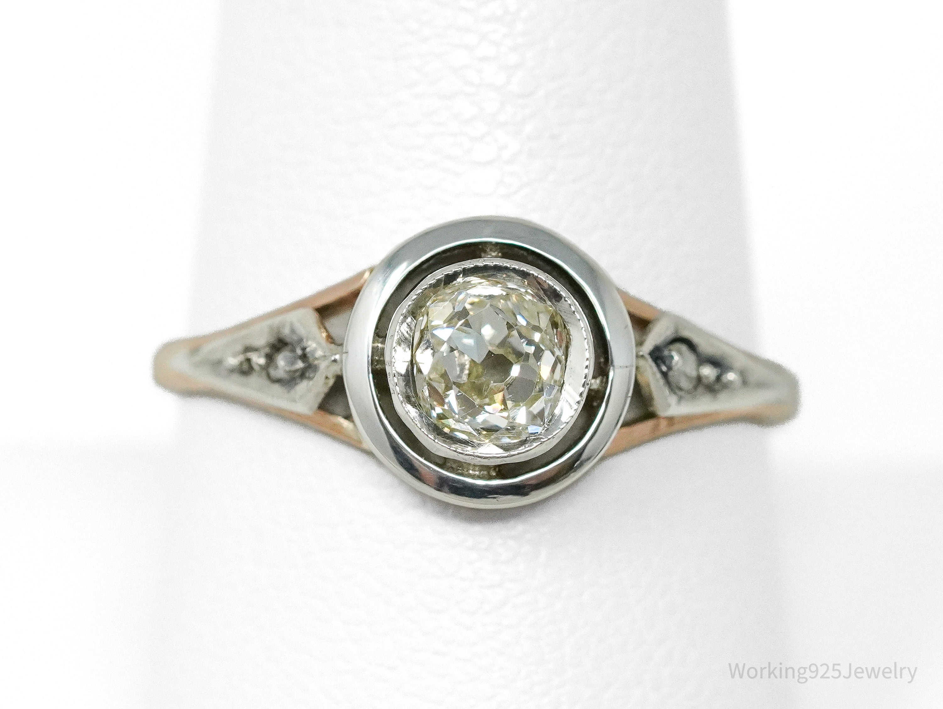 Antique 14K Rose Gold, Sterling Silver, & Diamond Ring - Size 9.25