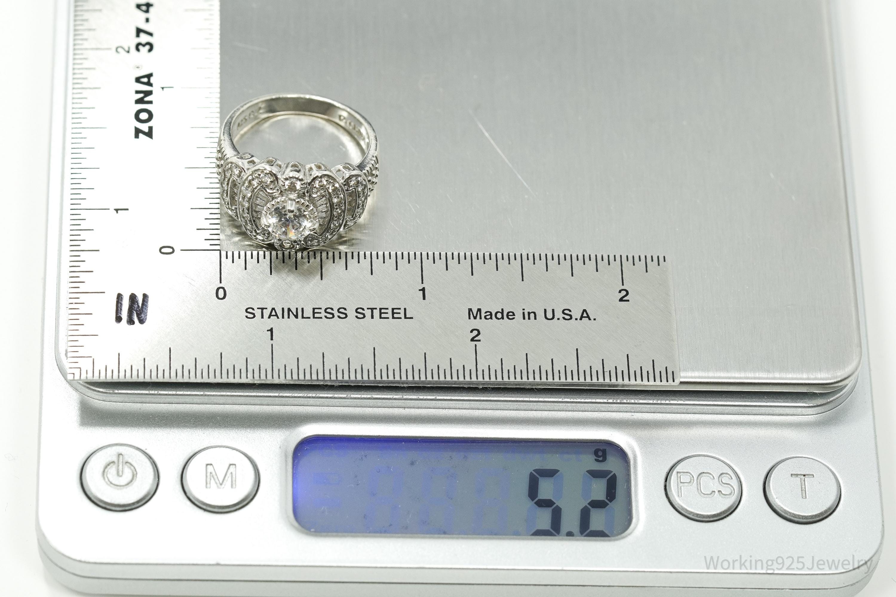 Vintage Cubic Zirconia Sterling Silver Ring - Size 7.25