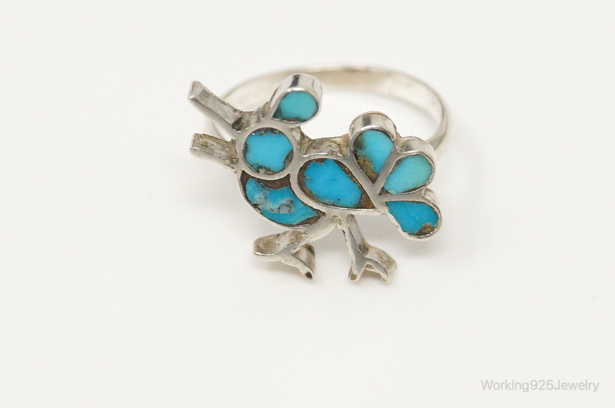 Vintage Native American Turquoise Peyote Bird Sterling Silver Ring SZ 5