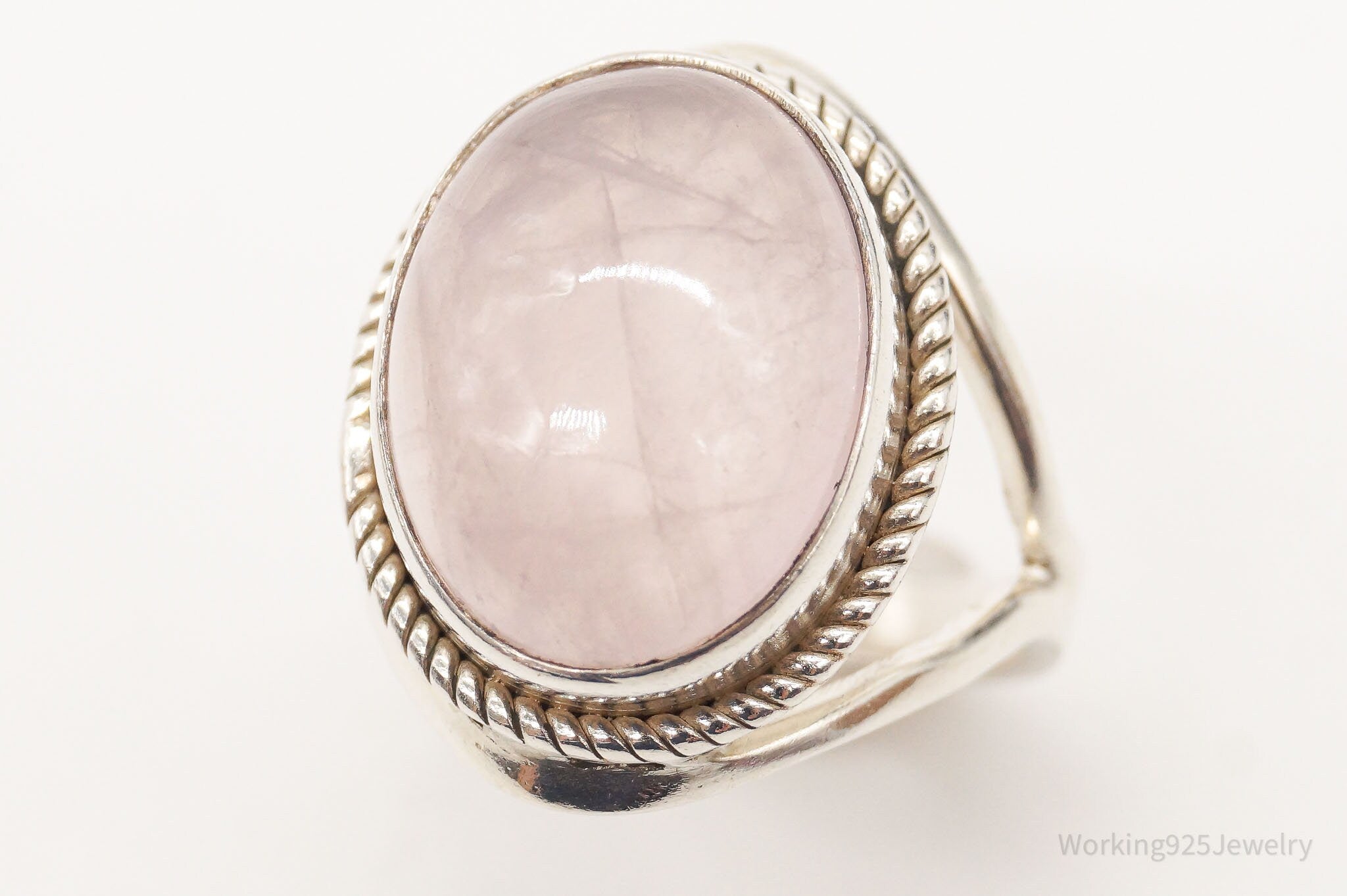 Vintage Large Rose Quartz Sterling Silver Ring - Size 6