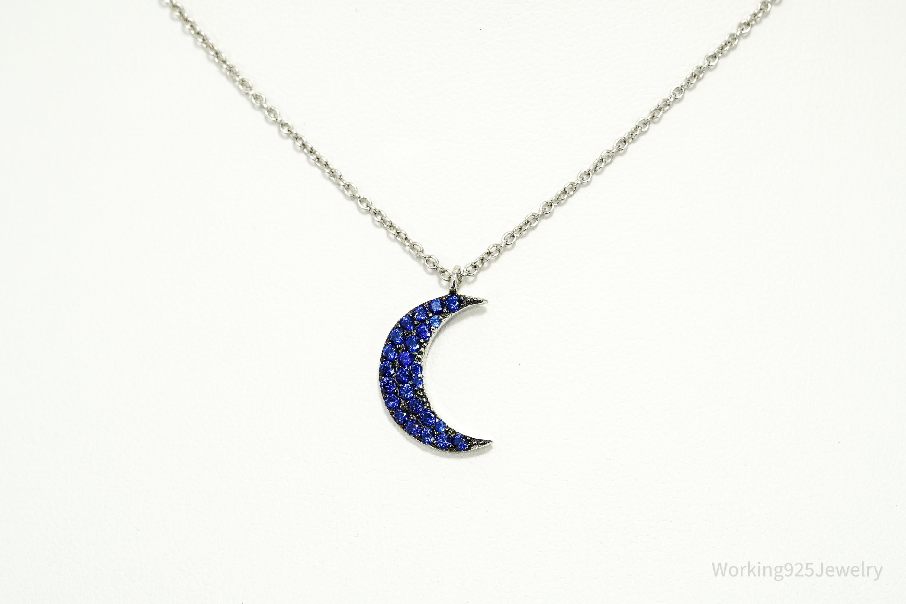 Vintage Blue Spinel Moon Sterling Silver Necklace 18"