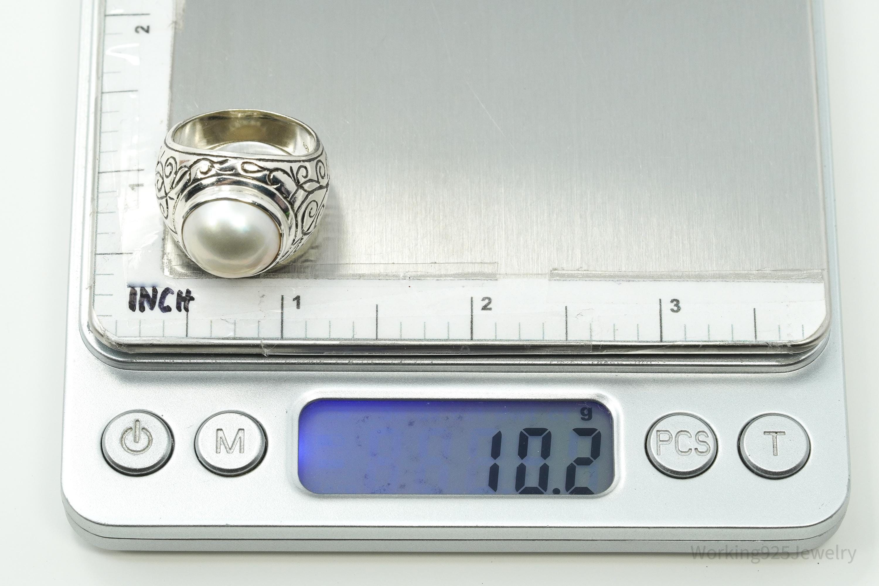 Vintage Pearl Sterling Silver Ring Size 8.25