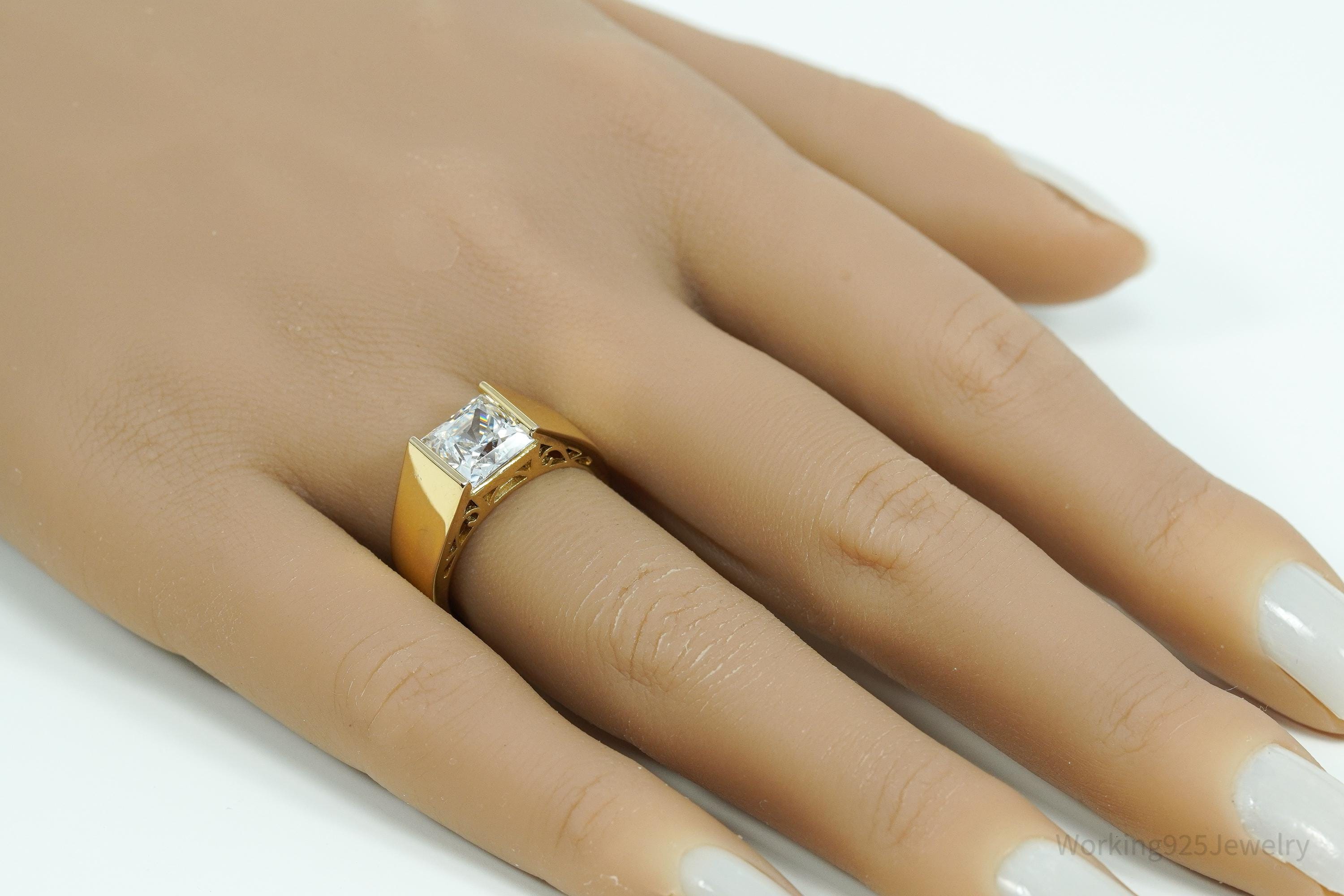 Vintage Gold Vermeil Cubic Zirconia Sterling Silver Ring - Size 7