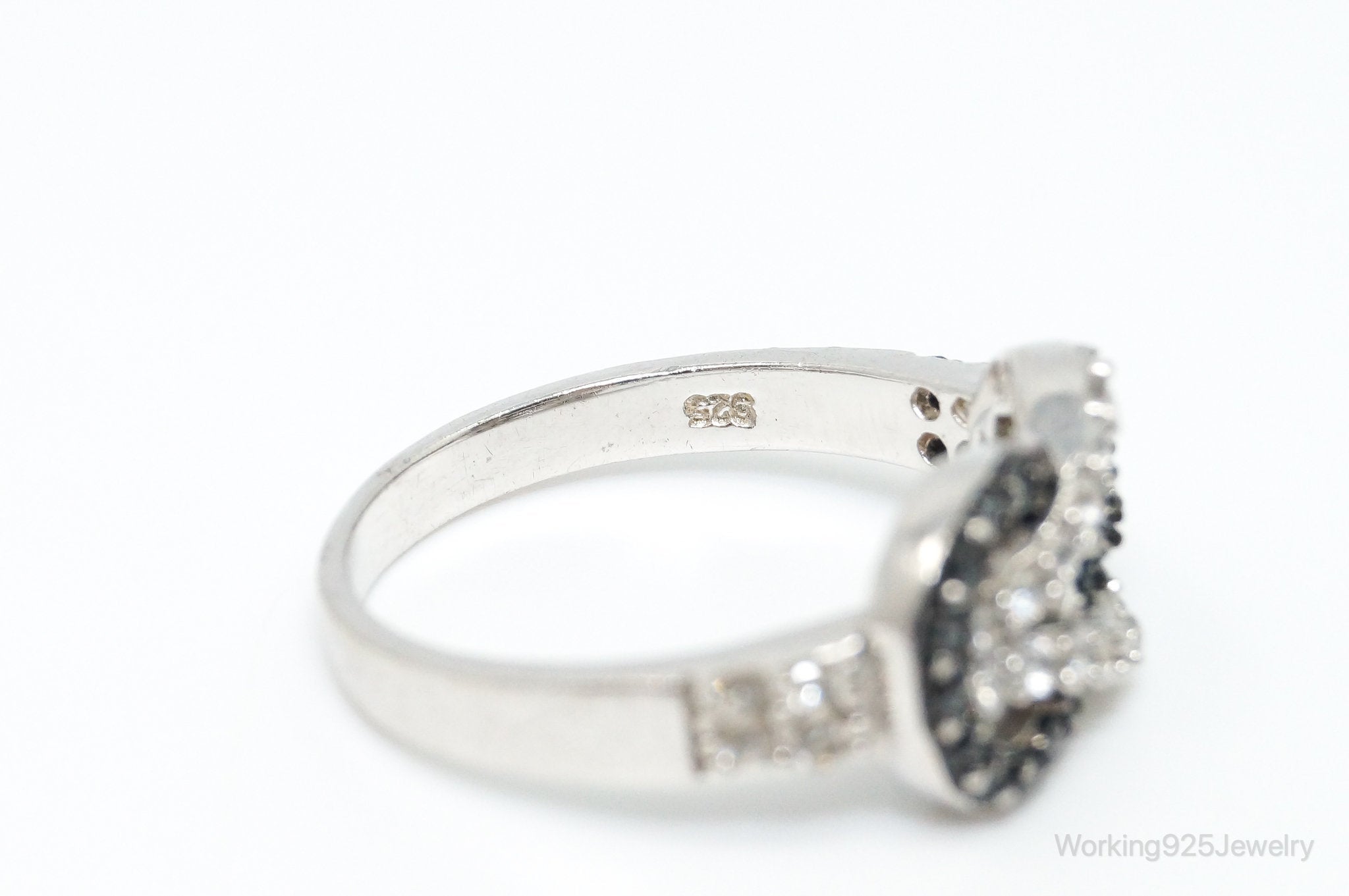 Vintage Art Deco Black Onyx Cubic Zirconia Sterling Silver Ring Size 8