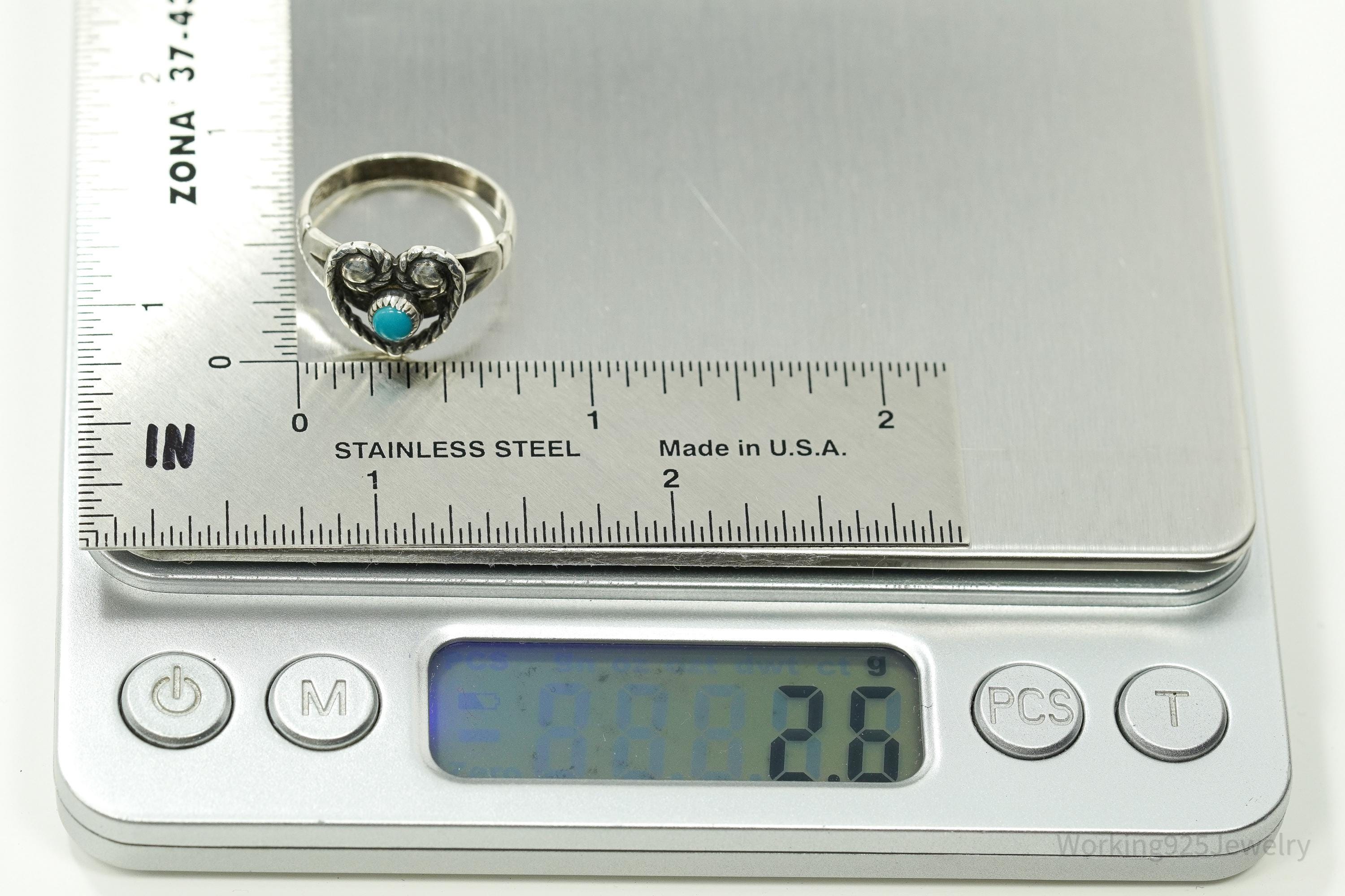 Vintage Native Bell Trading Post Turquoise Heart Sterling Silver Ring - Size 7
