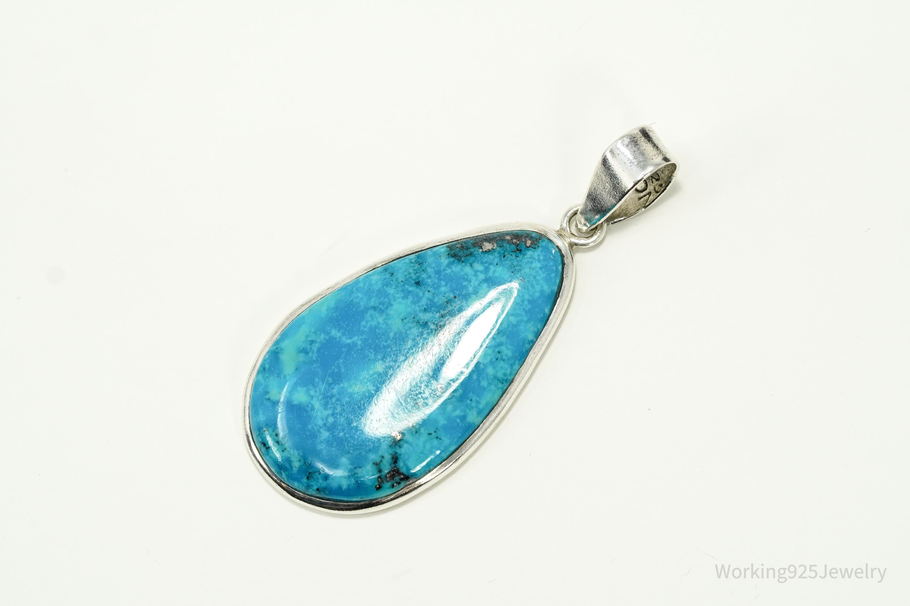 Large Vintage Turquoise Sterling Silver Pendant