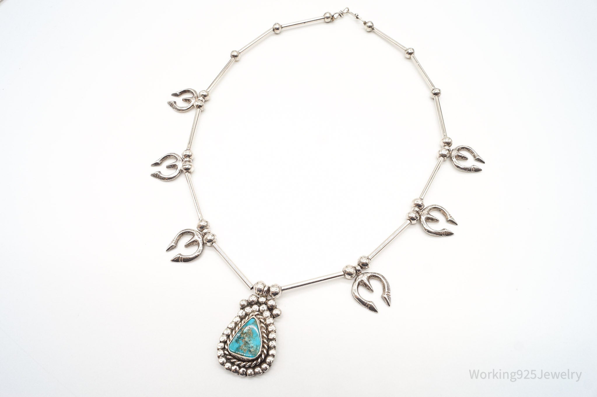 Vintage Native American Turquoise Silver Necklace