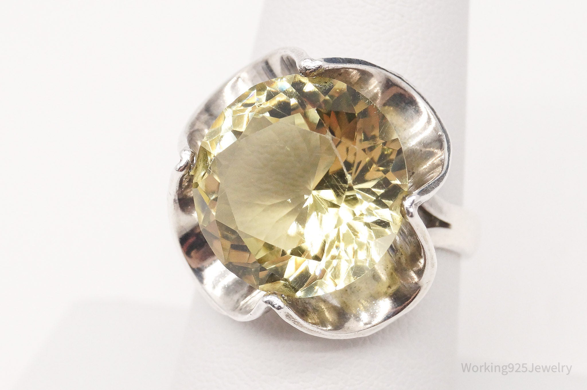 Vintage Large Citrine Sterling Silver Ring - Size 7.75