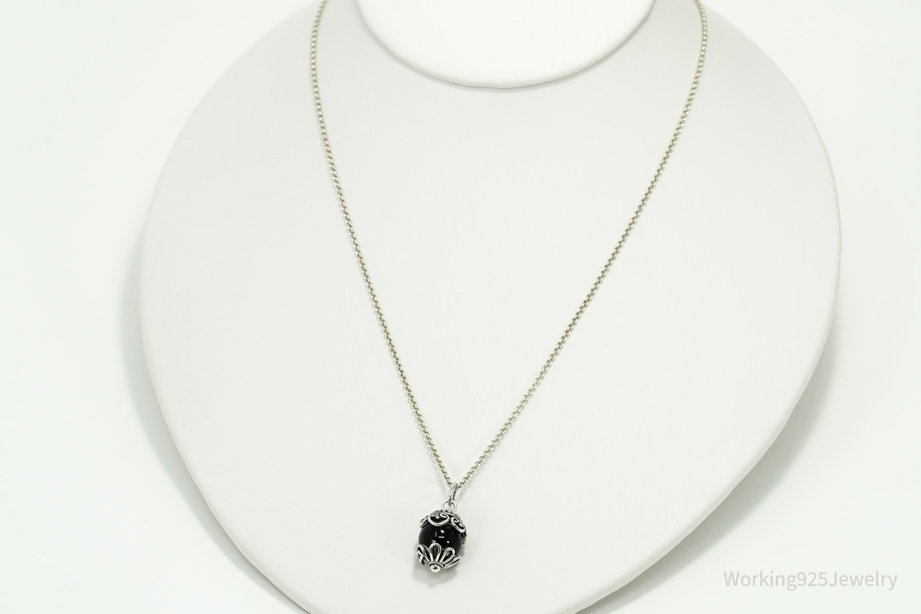 Vintage Designer BA Suarti Black Onyx Sterling Silver Necklace 18"