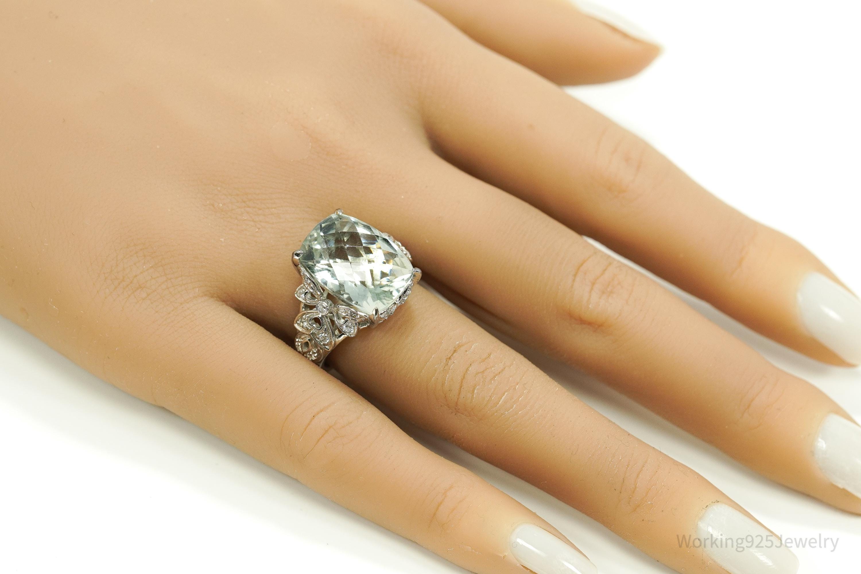 Vintage Prasiolite & Cubic Zirconia Sterling Silver Ring - Size 7.25