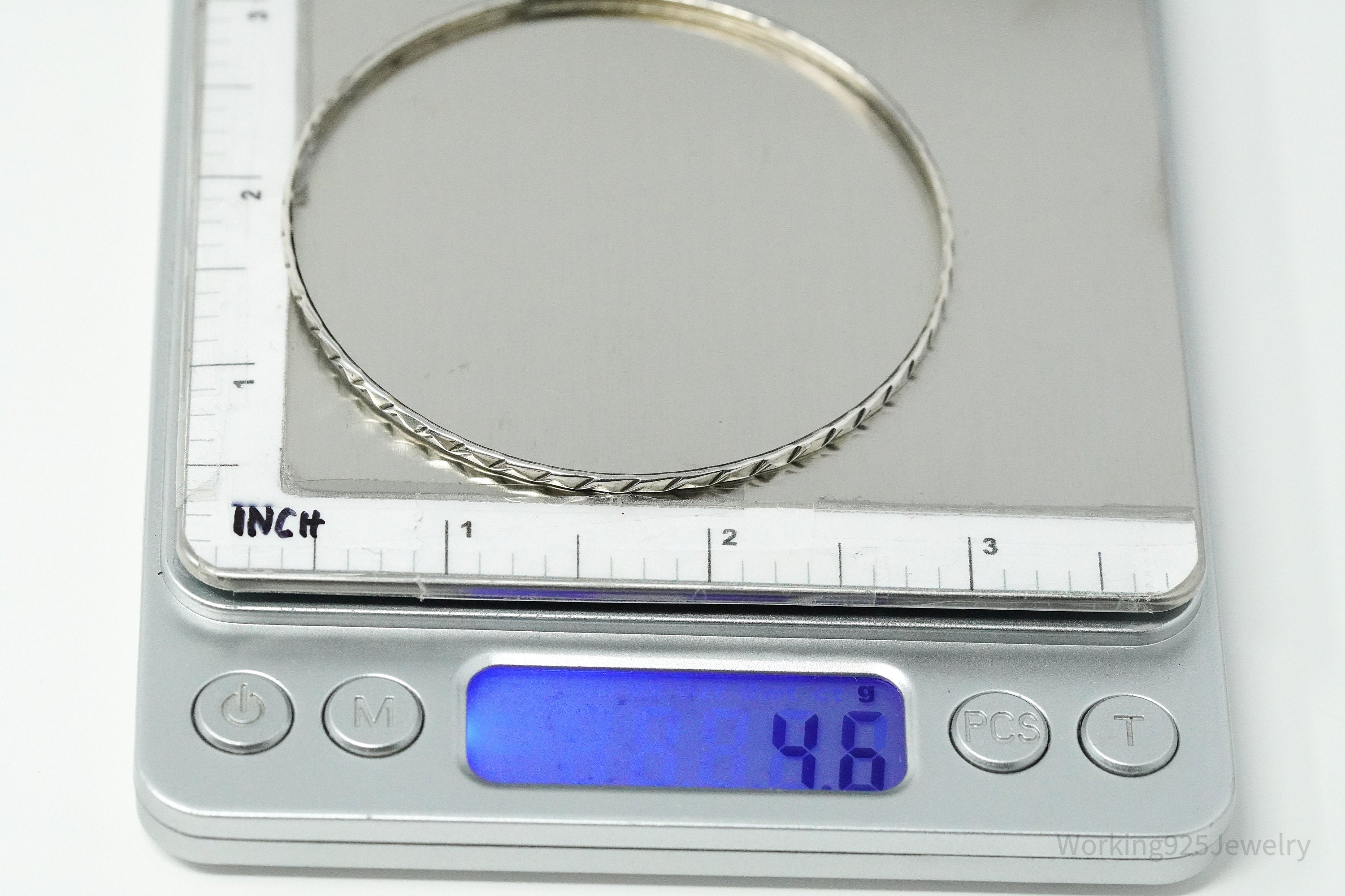 Vintage Designer JewelArt Art Deco Sterling Silver Bangle Bracelet 8"