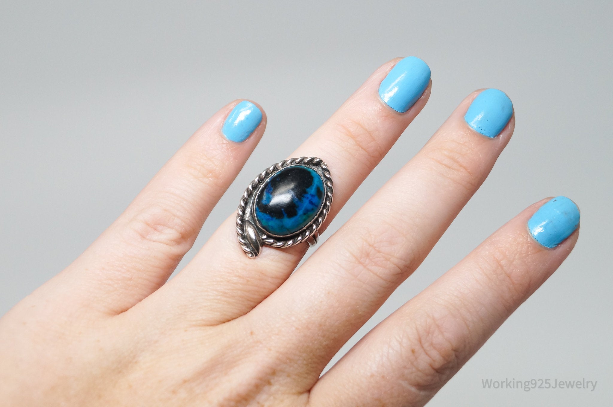 Vintage Mexico Blue Black Turquoise?? Sterling Silver Ring - Sz 6.25