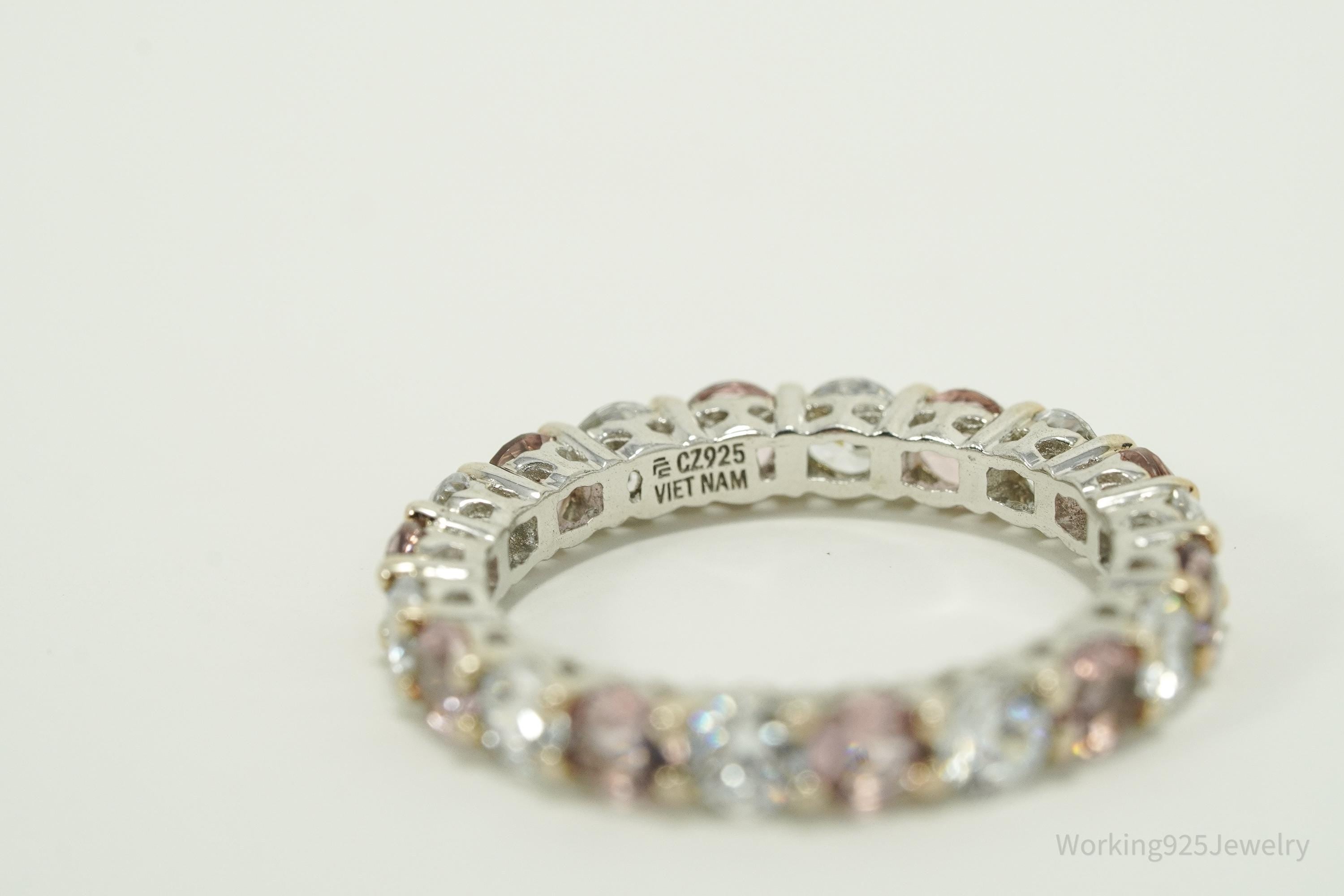 Vintage Cubic Zirconia Platinum Clad Sterling Silver Ring - Size 8