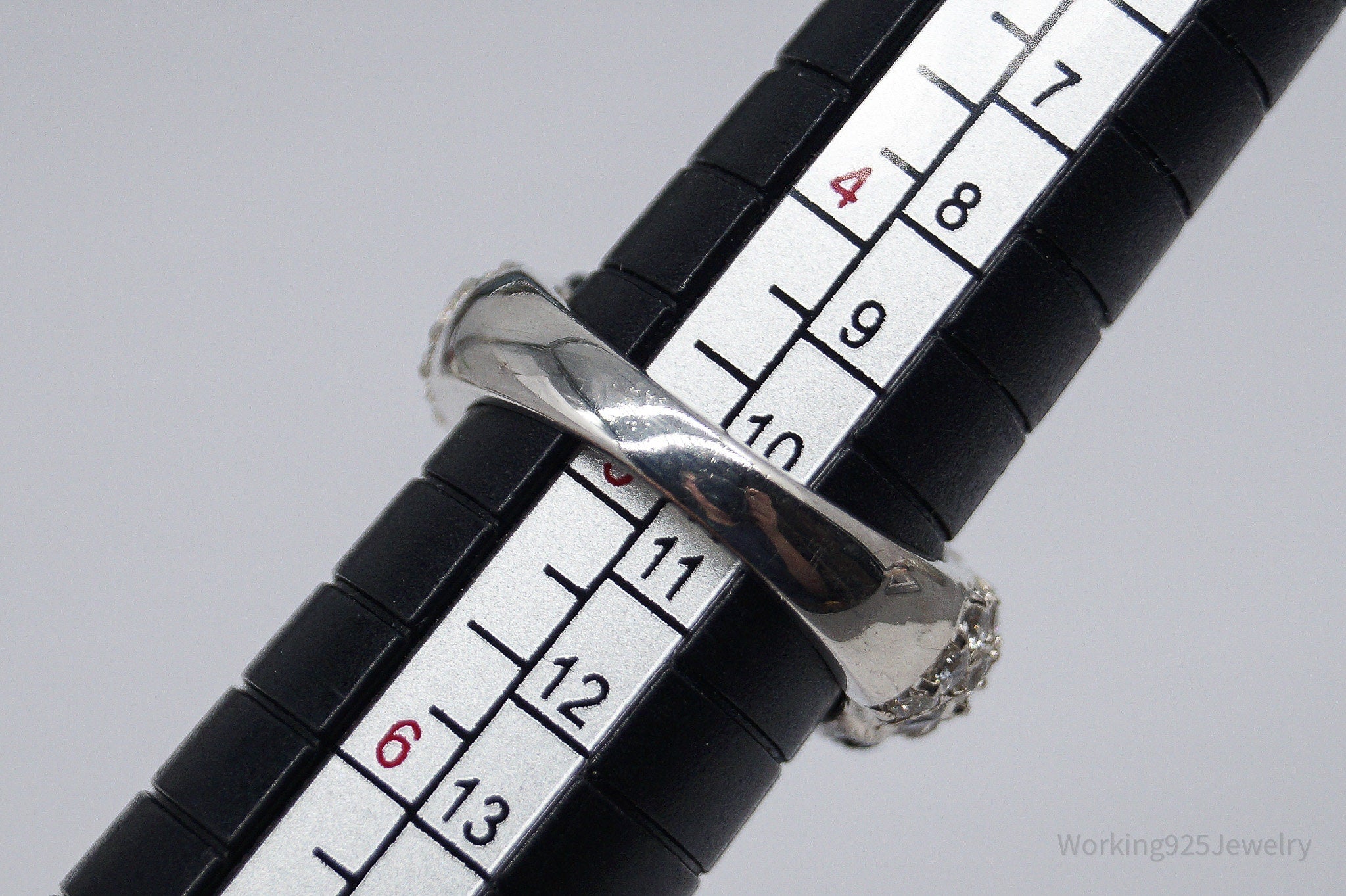 Vintage Black & White Cubic Zirconia Sterling Silver Ring - Size 4.75