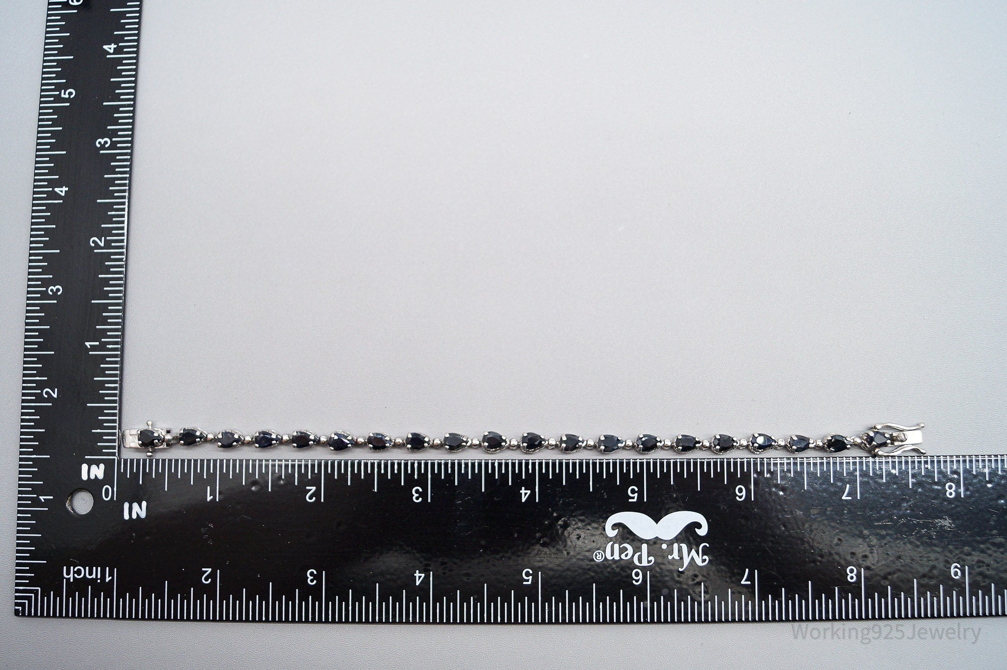 Vintage Blue Sapphire Sterling Silver Tennis Bracelet - 7 5/8"
