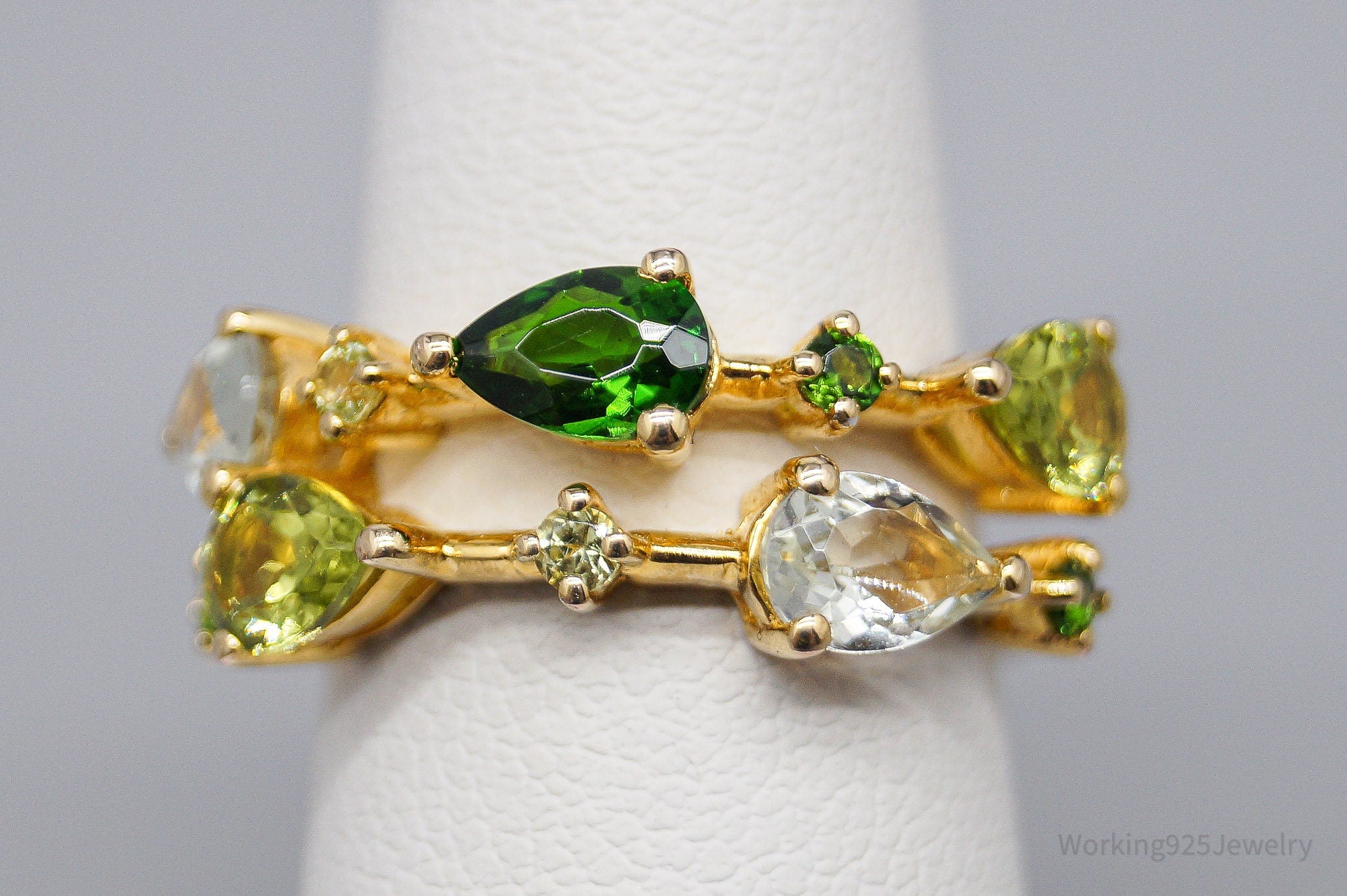 QVC EA Multi Gemstone 14K Yellow Gold Plated Sterling Silver Ring - Size 5