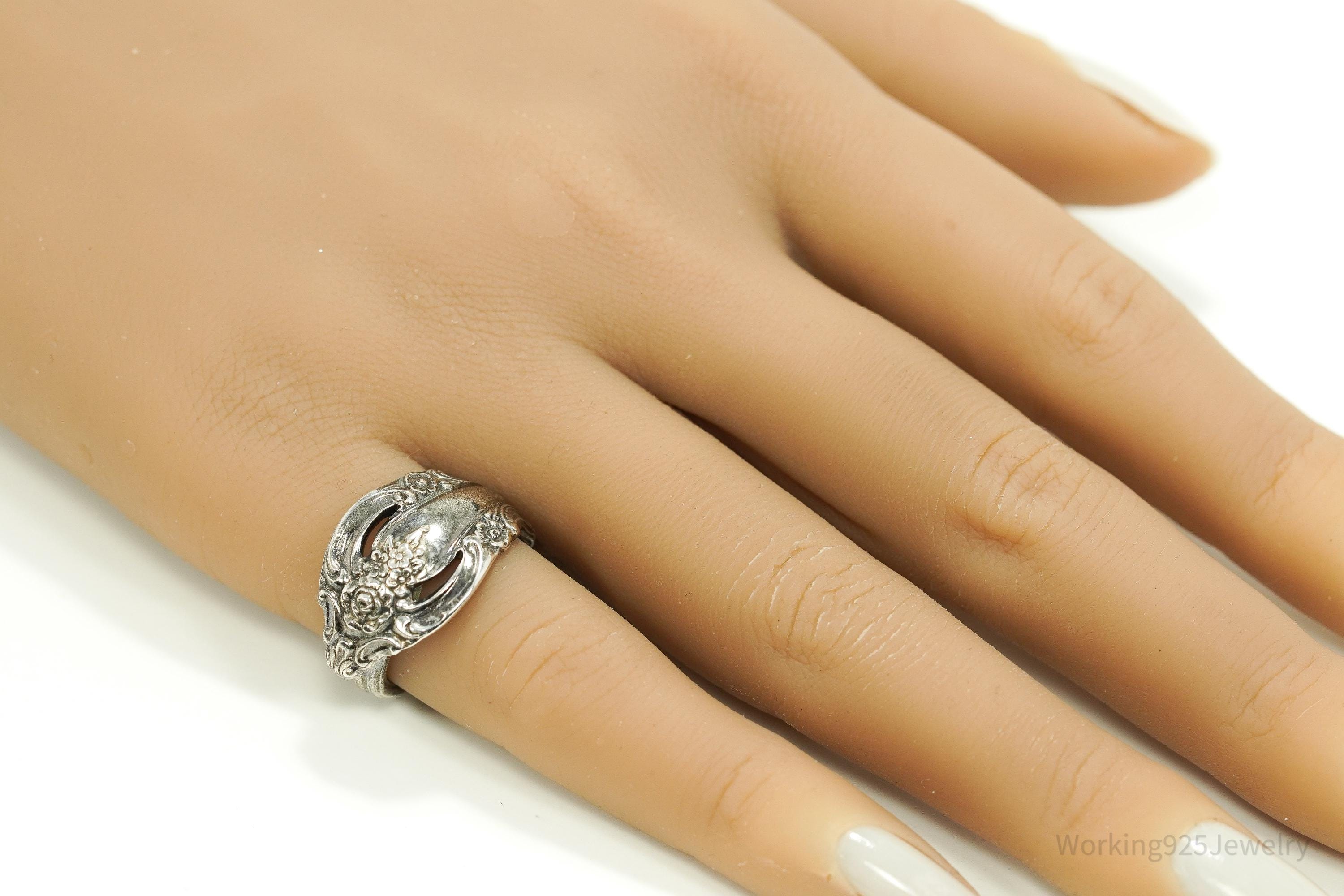 Antique Oneida "Community" Sterling Silver Floral Pattern Spoon Ring - Size 5.5