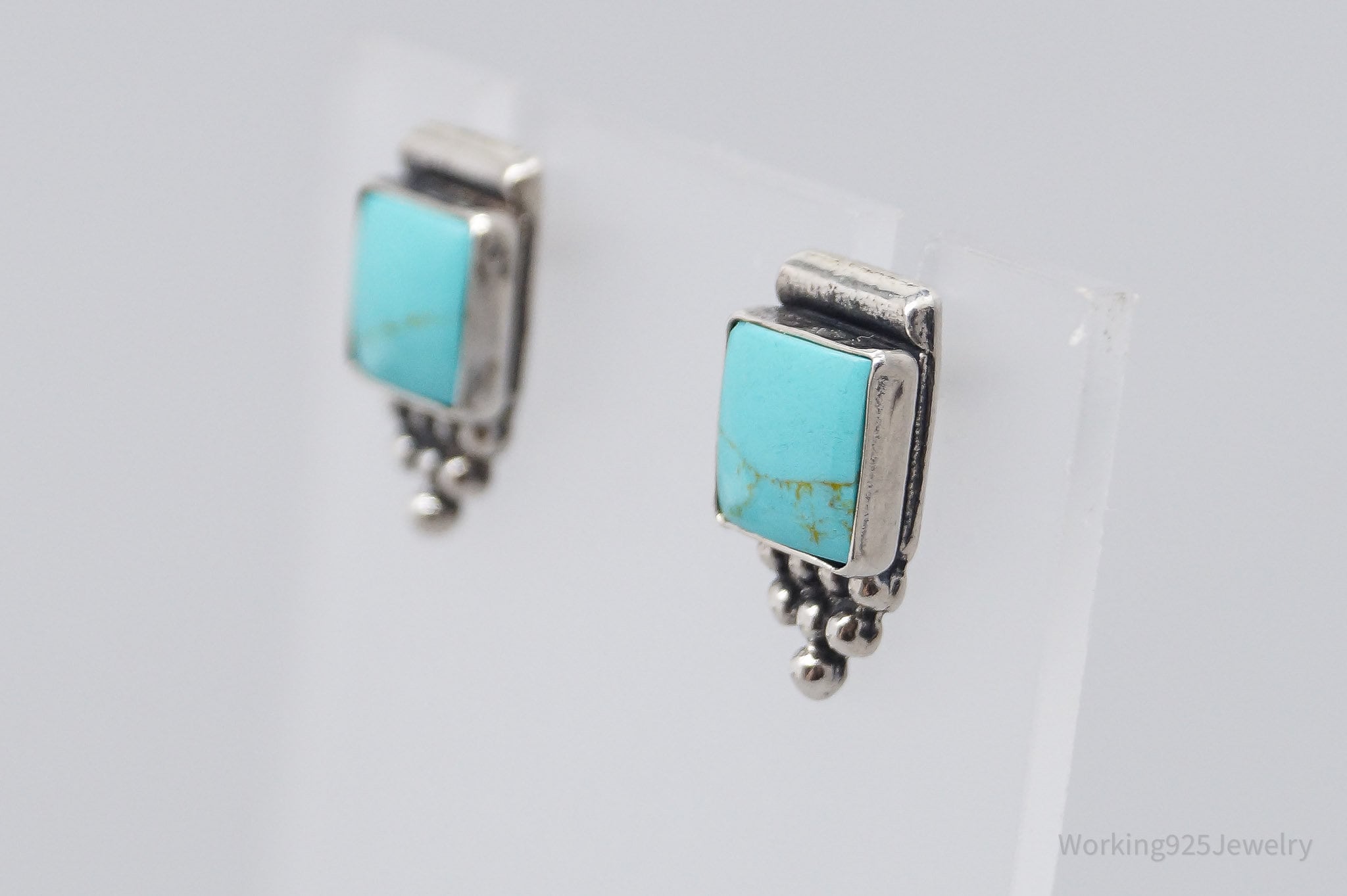 Vintage Blue Turquoise Sterling Silver Earrings