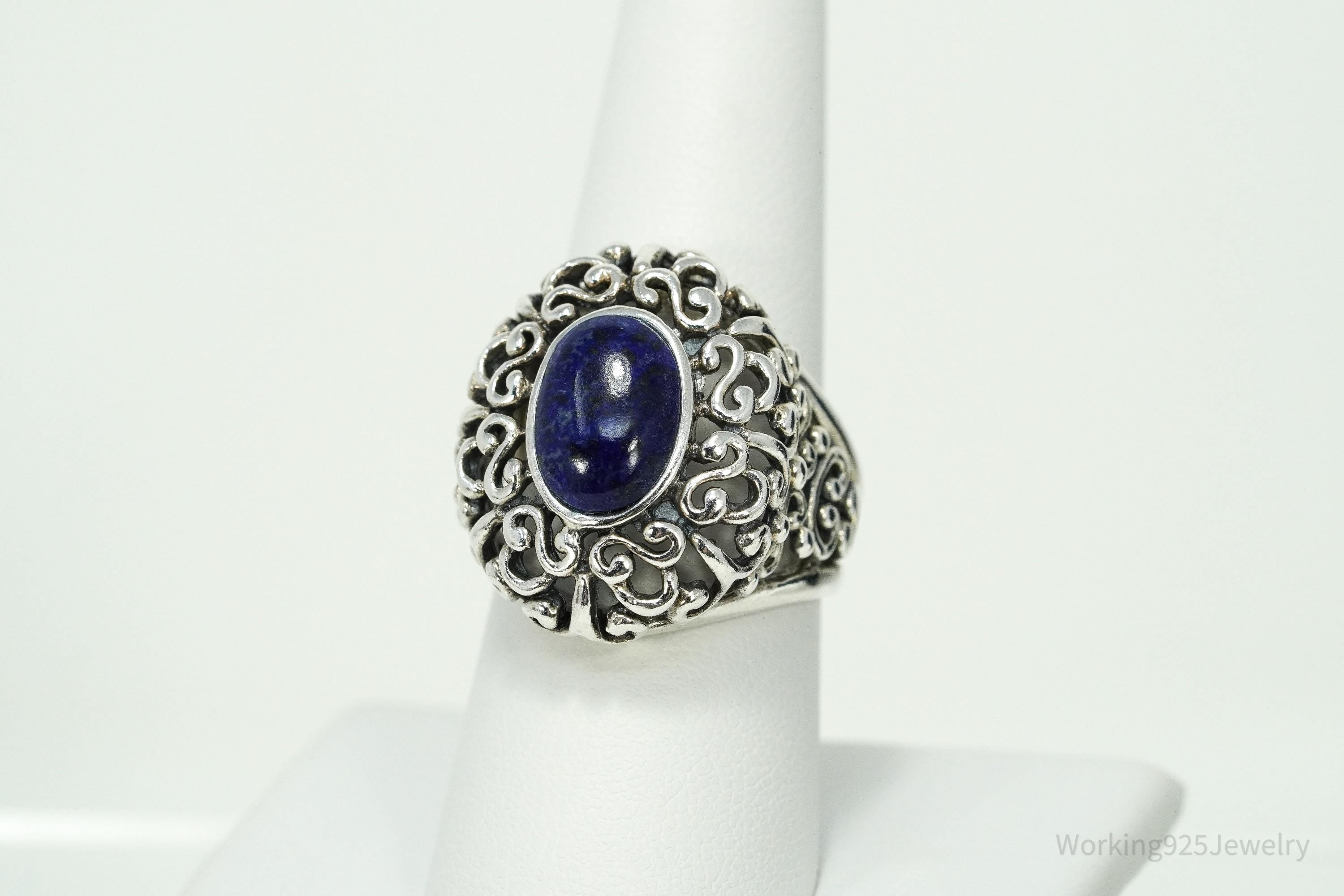 Vintage NK Lapis Lazuli Sterling Silver Statement Ring Size 8.25
