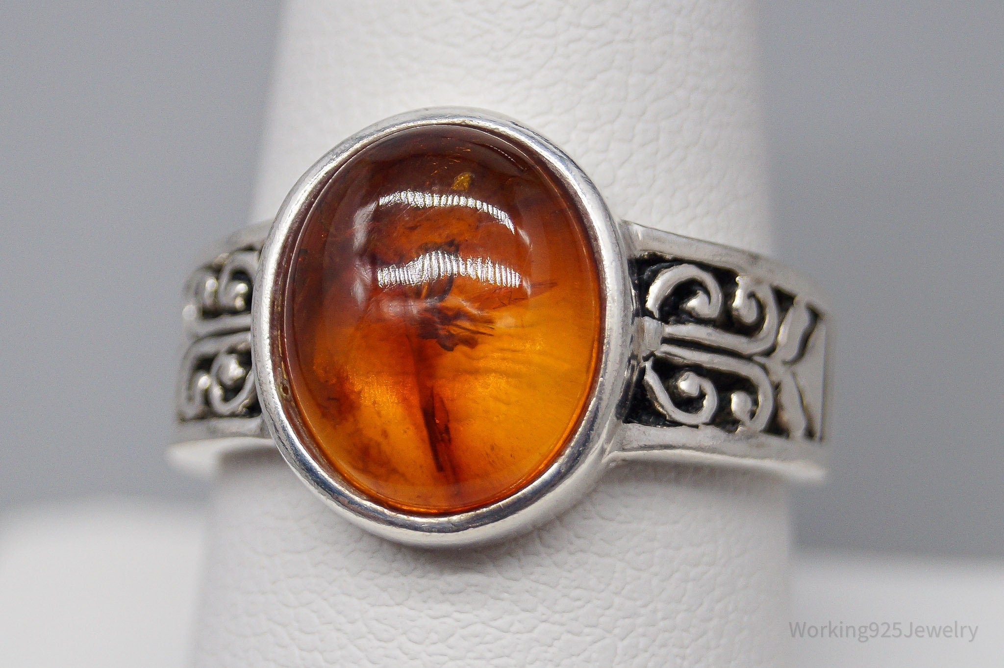 Vintage Amber Sterling Silver Ring Size 8.55