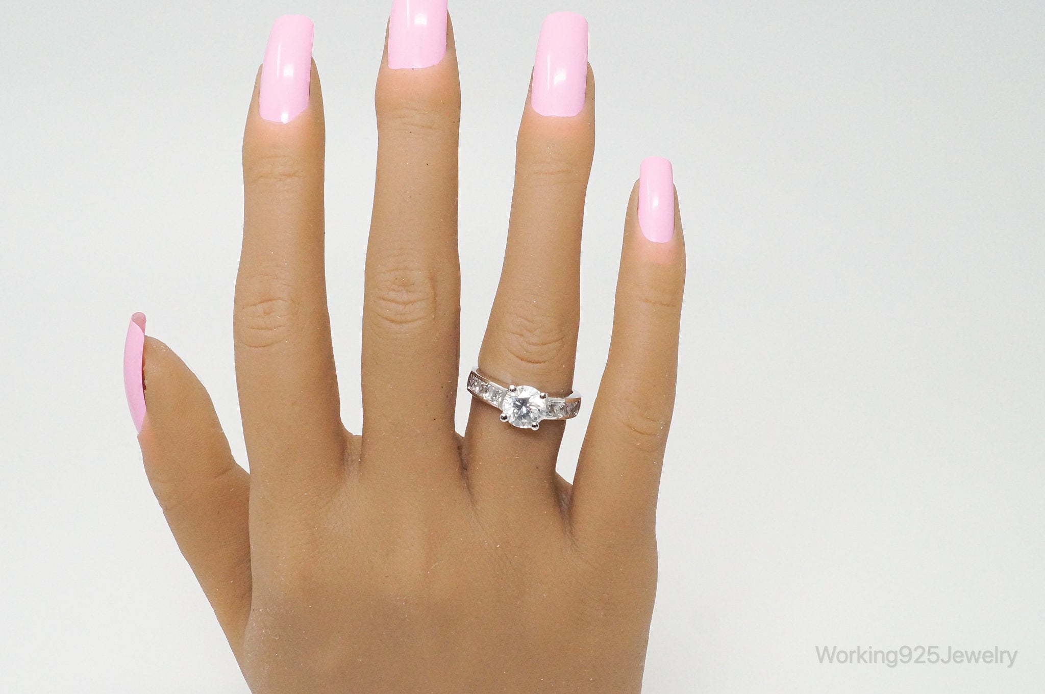 Vintage Art Deco Style Cubic Zirconia Sterling Silver Ring - Sz 6.75